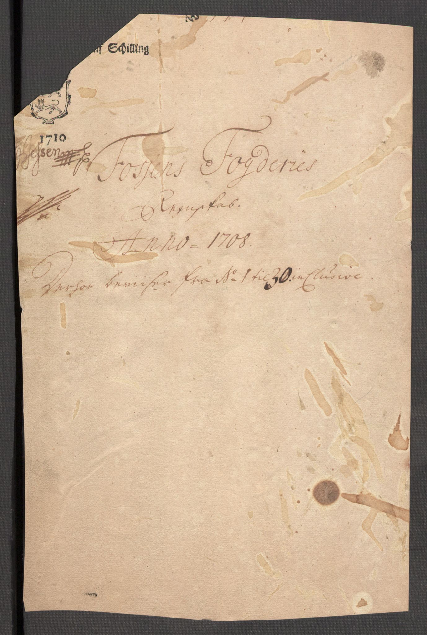 Rentekammeret inntil 1814, Reviderte regnskaper, Fogderegnskap, RA/EA-4092/R57/L3858: Fogderegnskap Fosen, 1708-1709, p. 3