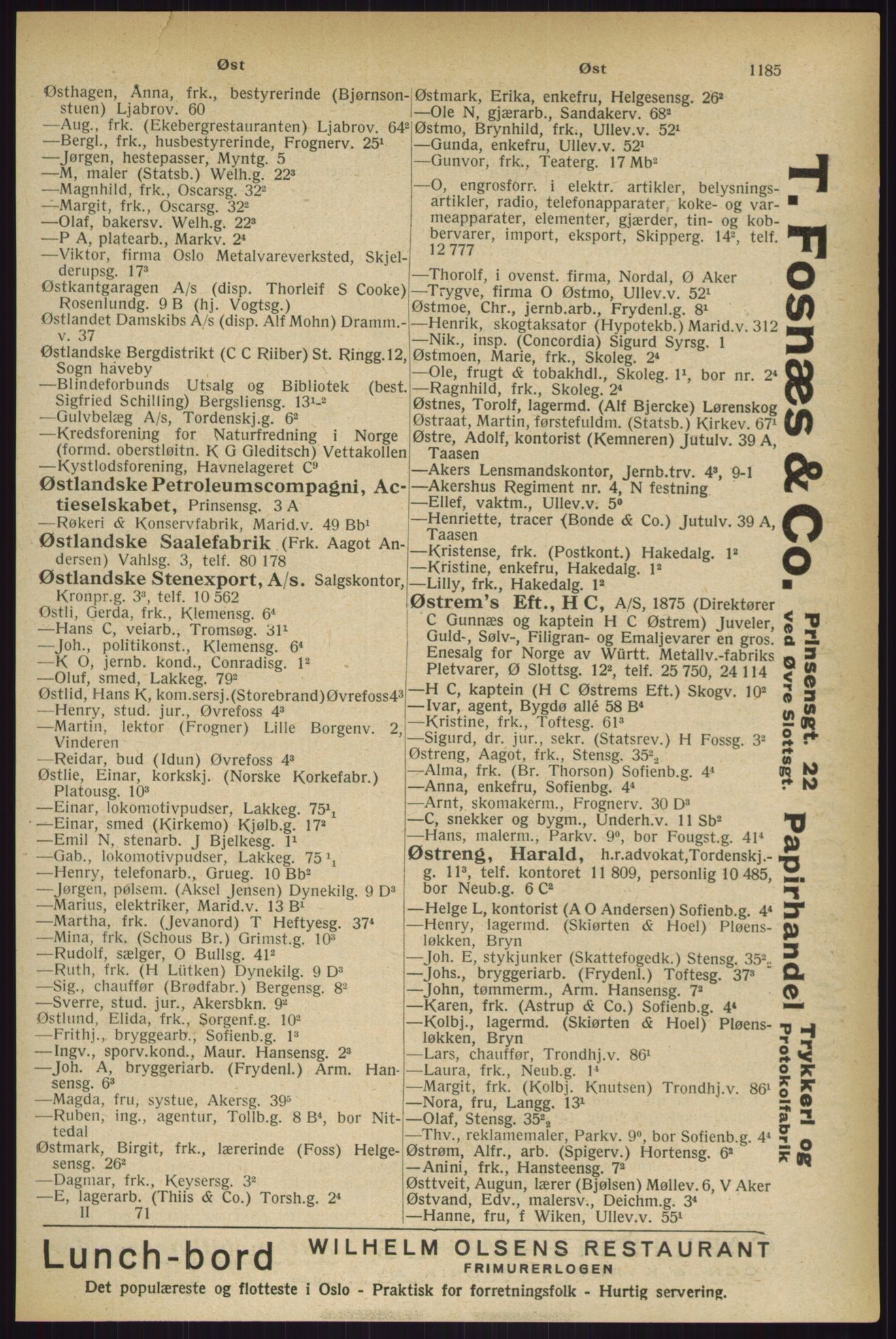 Kristiania/Oslo adressebok, PUBL/-, 1927, p. 1185