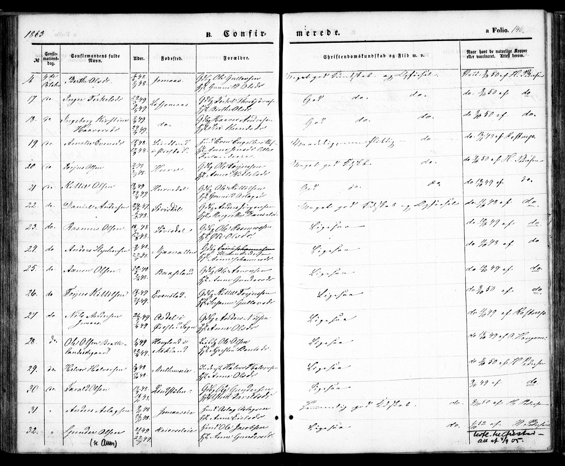 Froland sokneprestkontor, AV/SAK-1111-0013/F/Fa/L0002: Parish register (official) no. A 2, 1845-1863, p. 146