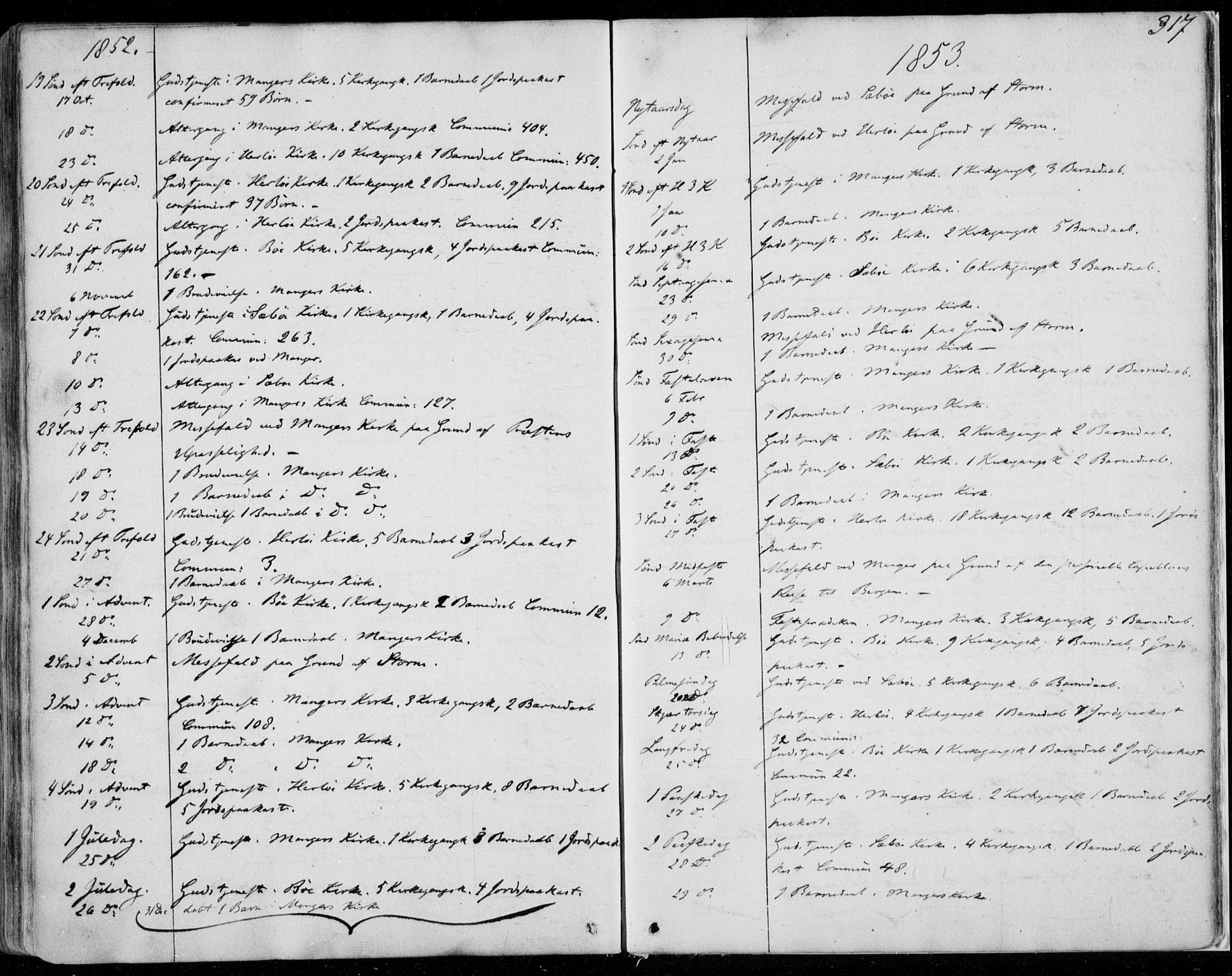 Manger sokneprestembete, AV/SAB-A-76801/H/Haa: Parish register (official) no. A 6, 1849-1859, p. 317