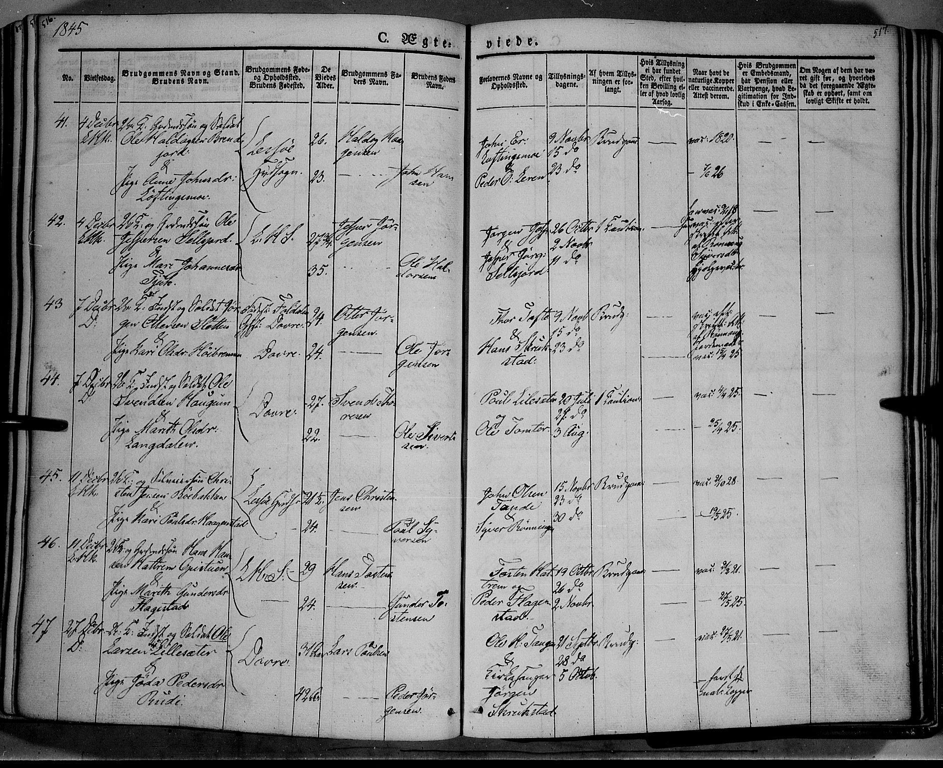 Lesja prestekontor, SAH/PREST-068/H/Ha/Haa/L0006: Parish register (official) no. 6A, 1843-1854, p. 516-517