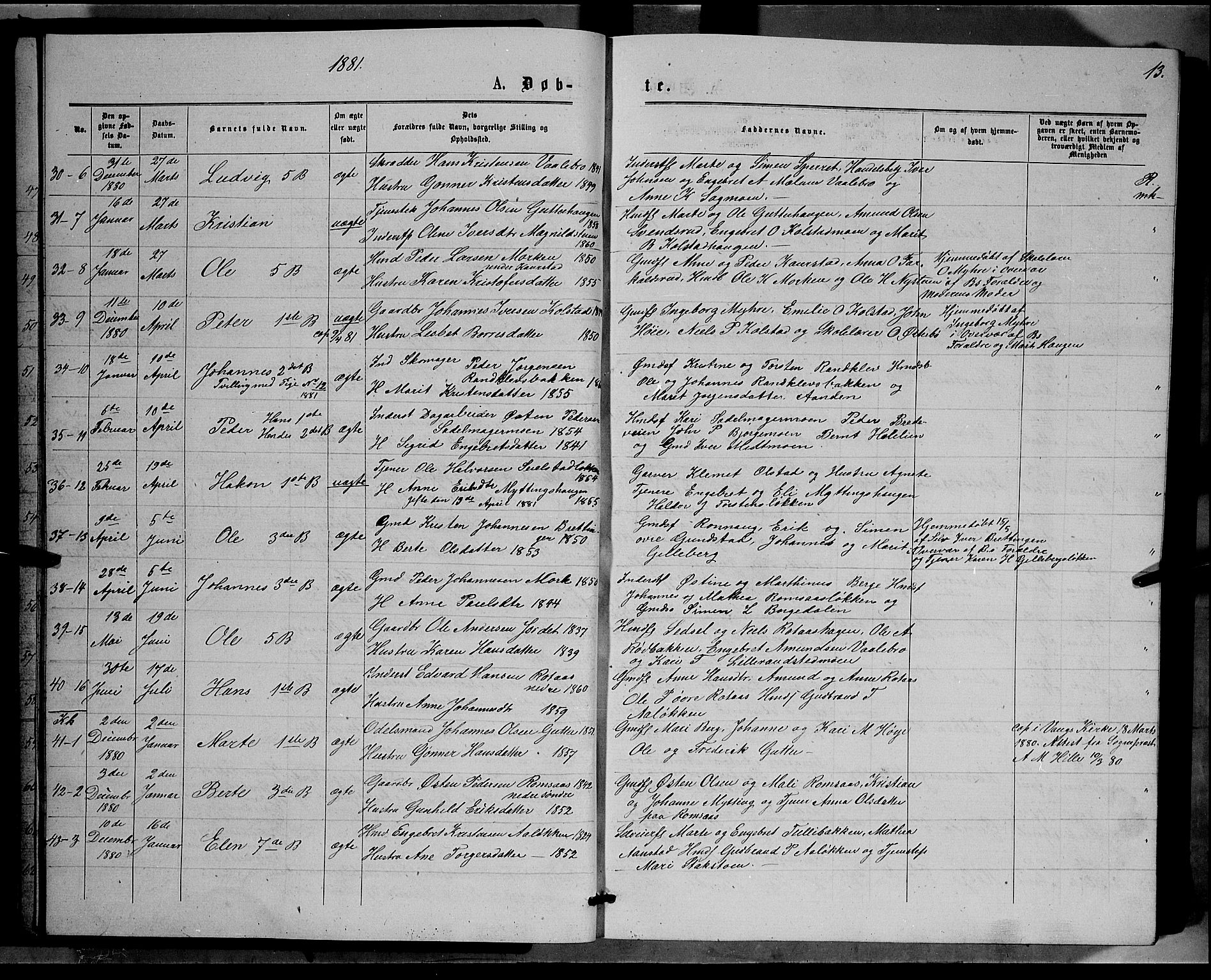 Ringebu prestekontor, AV/SAH-PREST-082/H/Ha/Hab/L0006: Parish register (copy) no. 6, 1880-1898, p. 13