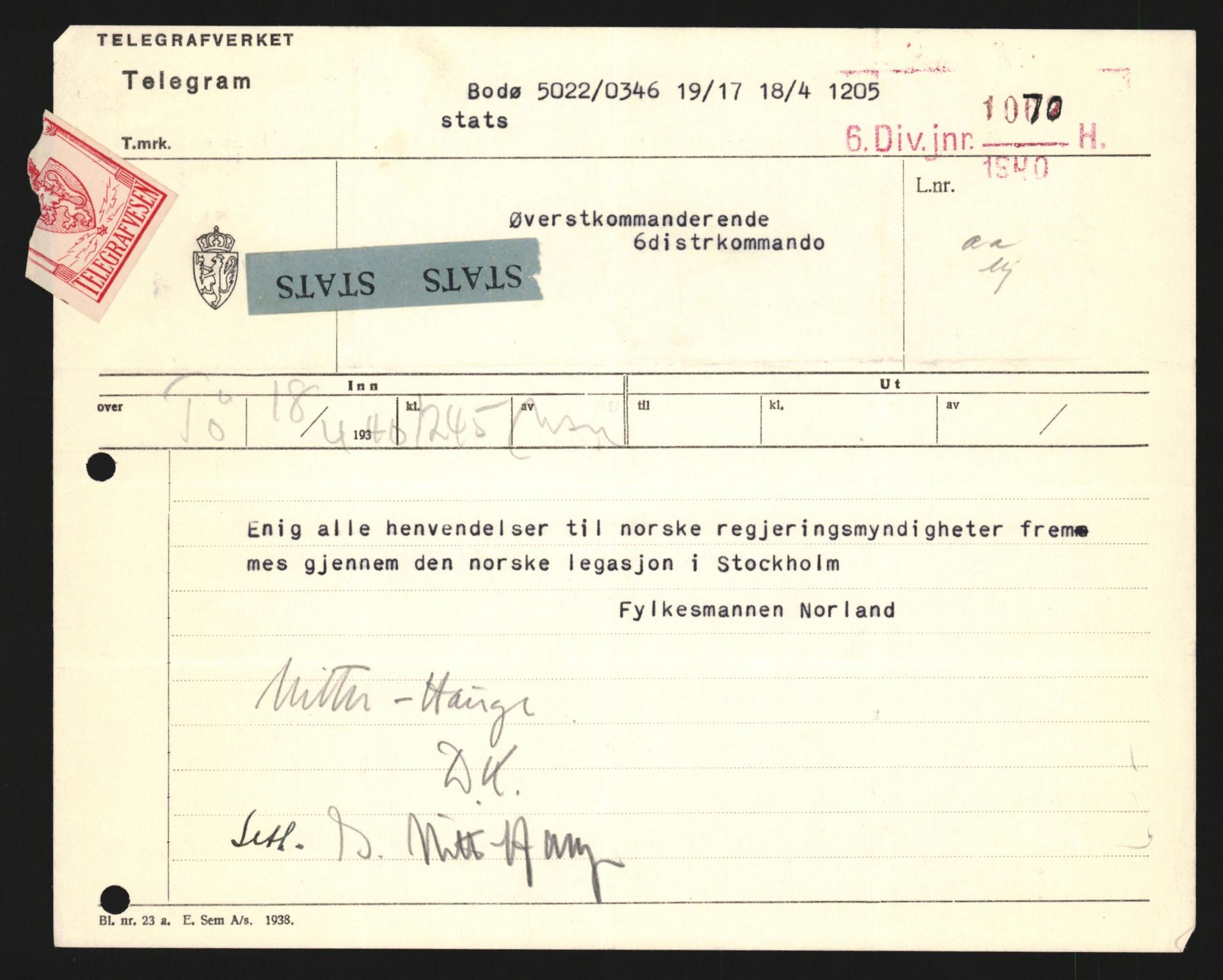 Forsvaret, Forsvarets krigshistoriske avdeling, AV/RA-RAFA-2017/Y/Yb/L0122: II-C-11-600  -  6. Divisjon med avdelinger, 1940, p. 80