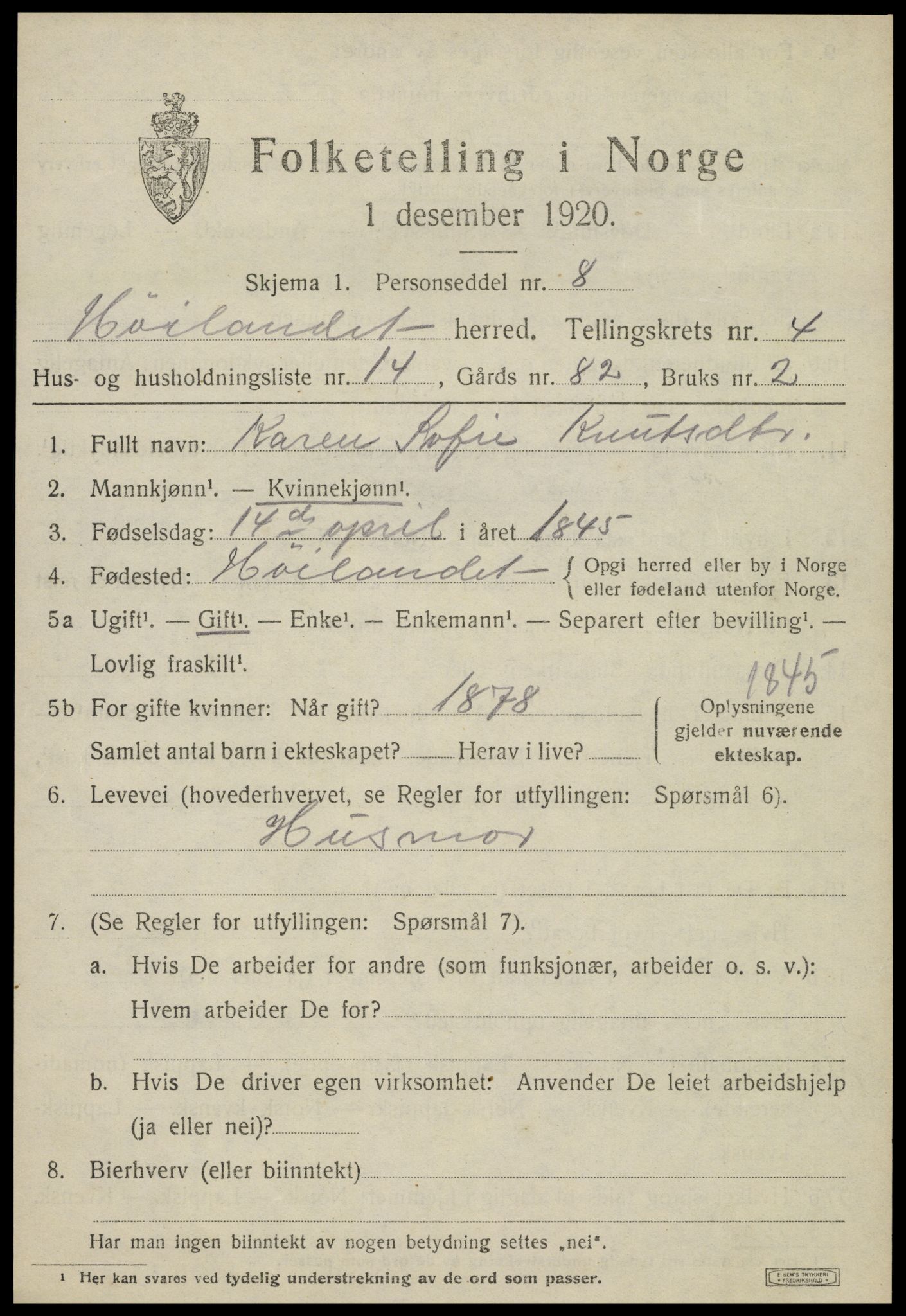 SAT, 1920 census for Høylandet, 1920, p. 2370