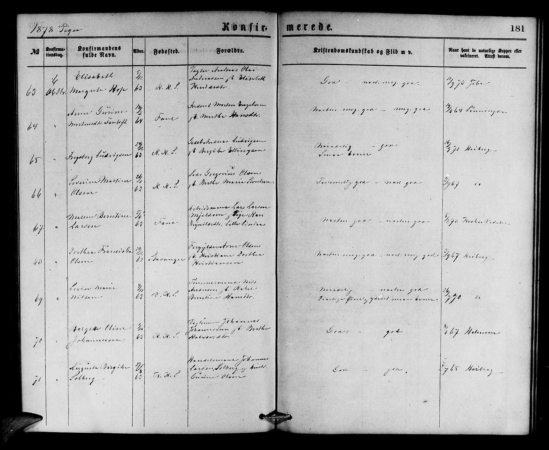 Korskirken sokneprestembete, AV/SAB-A-76101/H/Hab: Parish register (copy) no. C 2, 1869-1879, p. 181