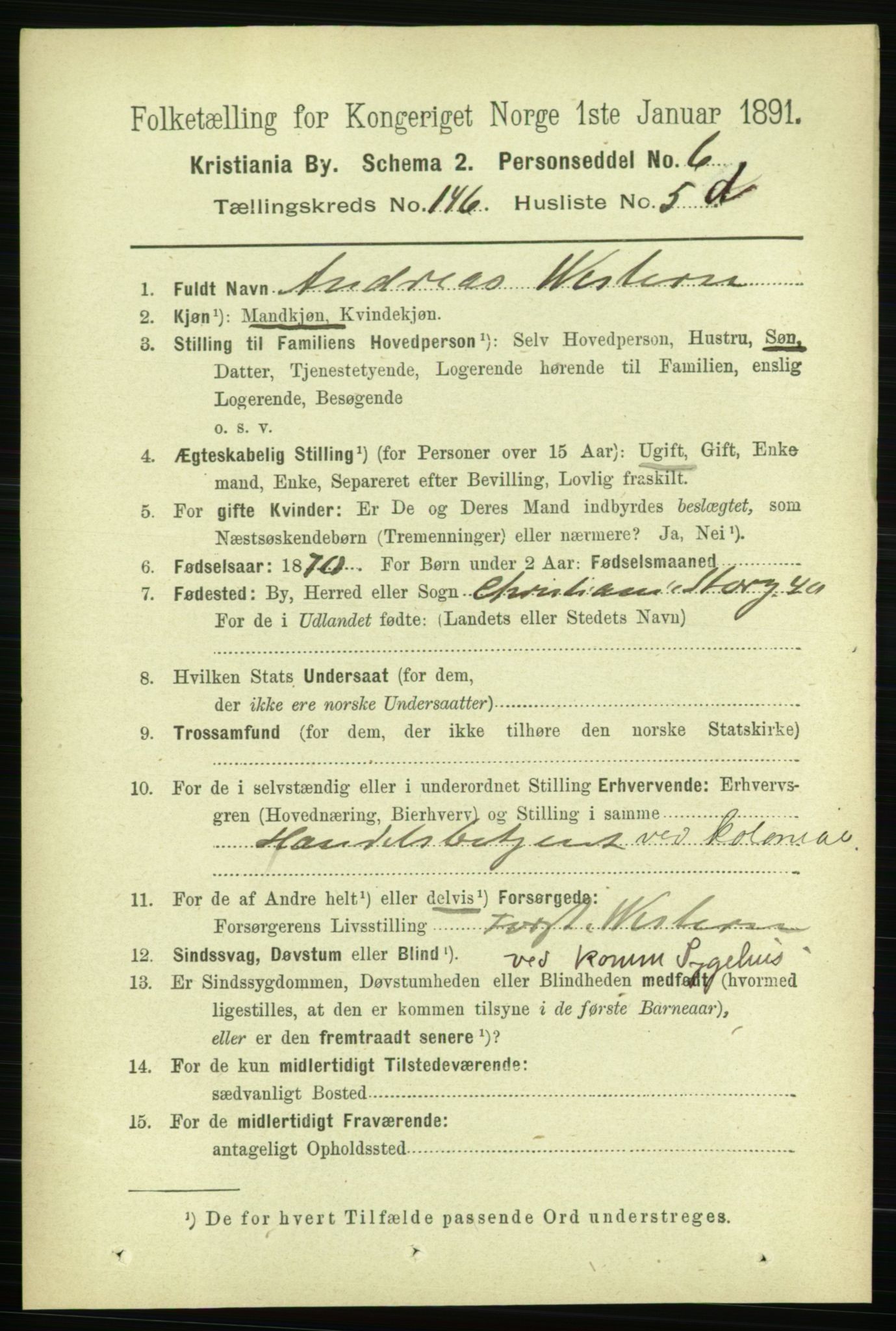 RA, 1891 census for 0301 Kristiania, 1891, p. 81119