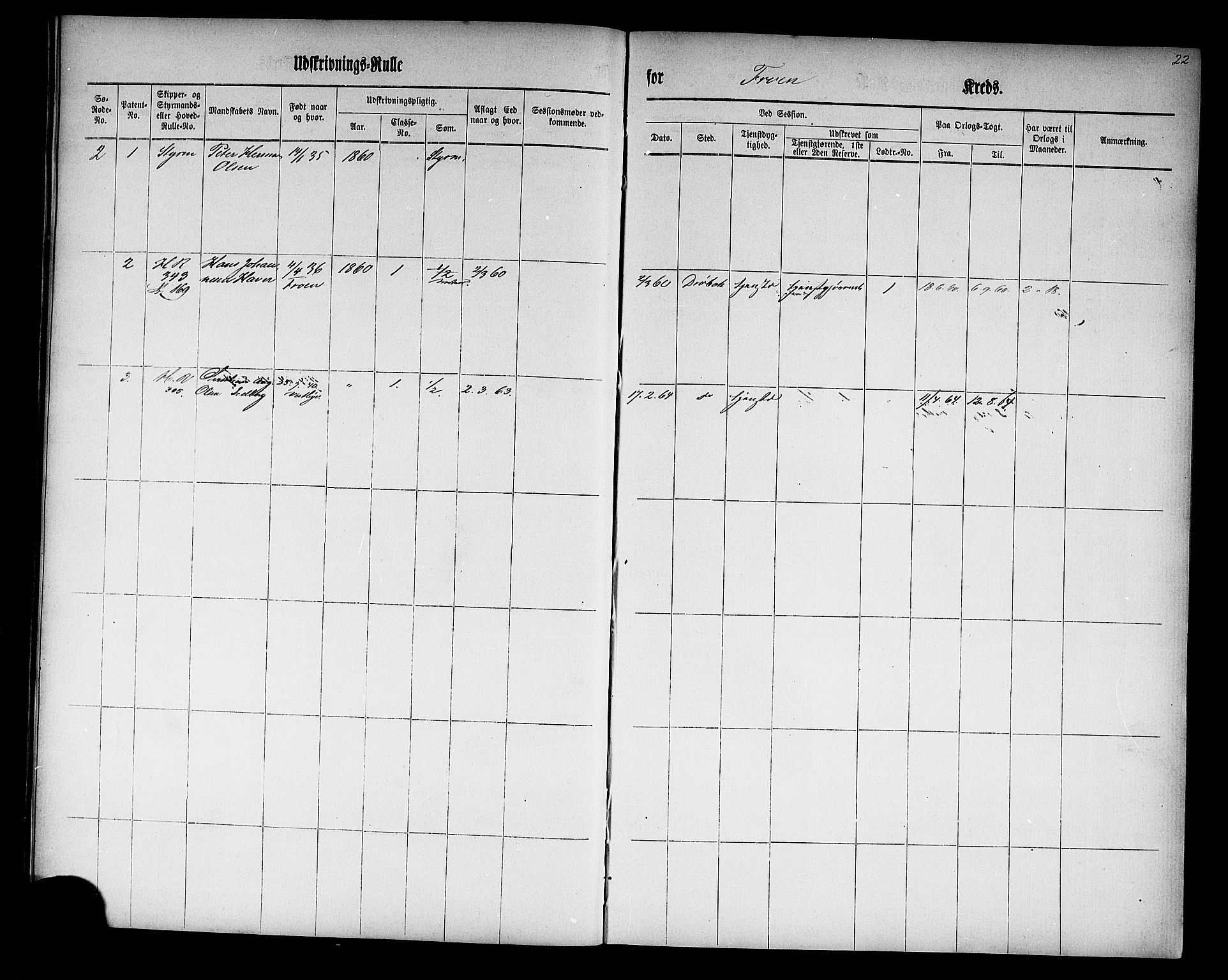 Drøbak mønstringskontor, AV/SAO-A-10569f/F/Fc/Fcc/L0001: Utskrivningsrulle, 1860, p. 22