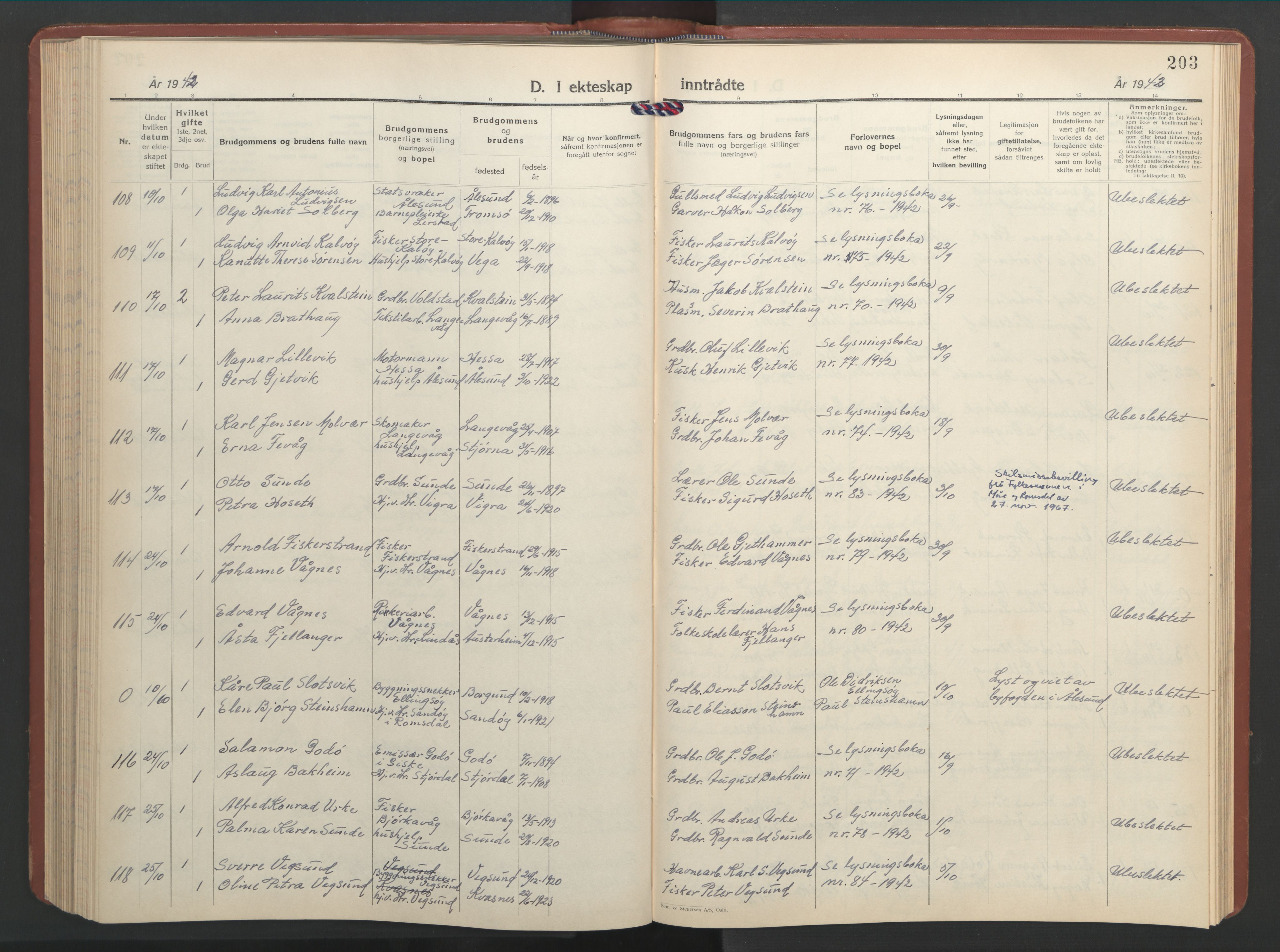 Ministerialprotokoller, klokkerbøker og fødselsregistre - Møre og Romsdal, SAT/A-1454/528/L0437: Parish register (copy) no. 528C18, 1939-1948, p. 203