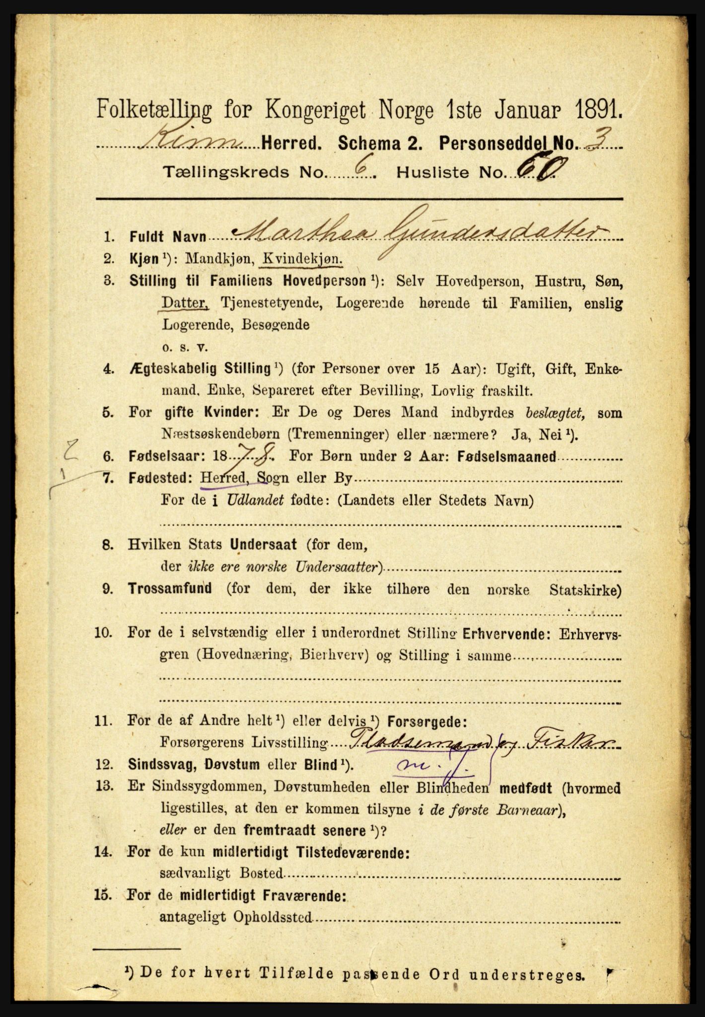 RA, 1891 census for 1437 Kinn, 1891, p. 2607