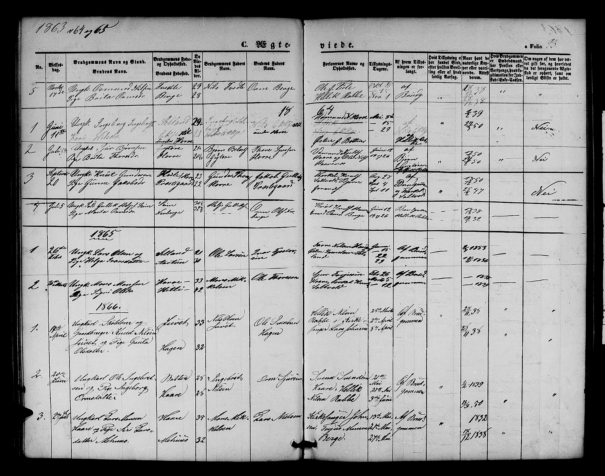 Røldal sokneprestembete, SAB/A-100247: Parish register (copy) no. A 2, 1861-1886, p. 93