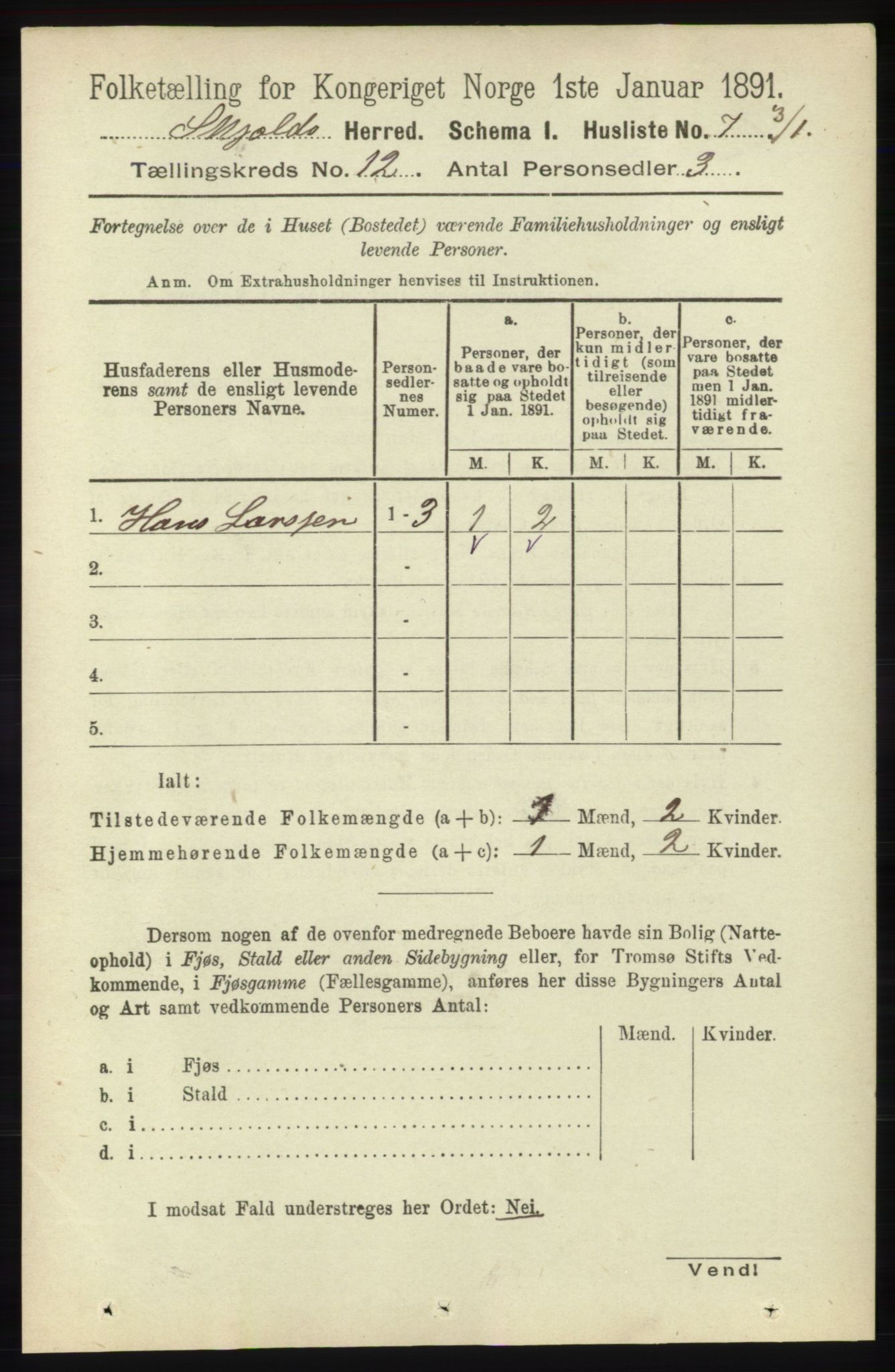 RA, 1891 census for 1154 Skjold, 1891, p. 2235