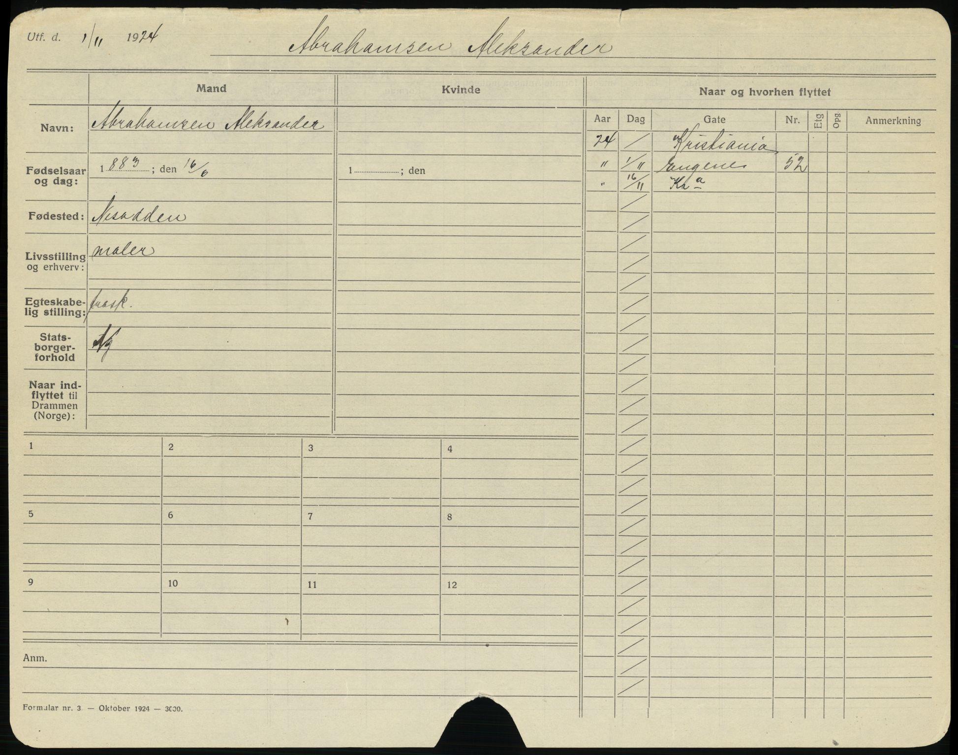 Drammen folkeregister, AV/SAKO-A-136/G/Ga/L0012: Utflyttede, 1924