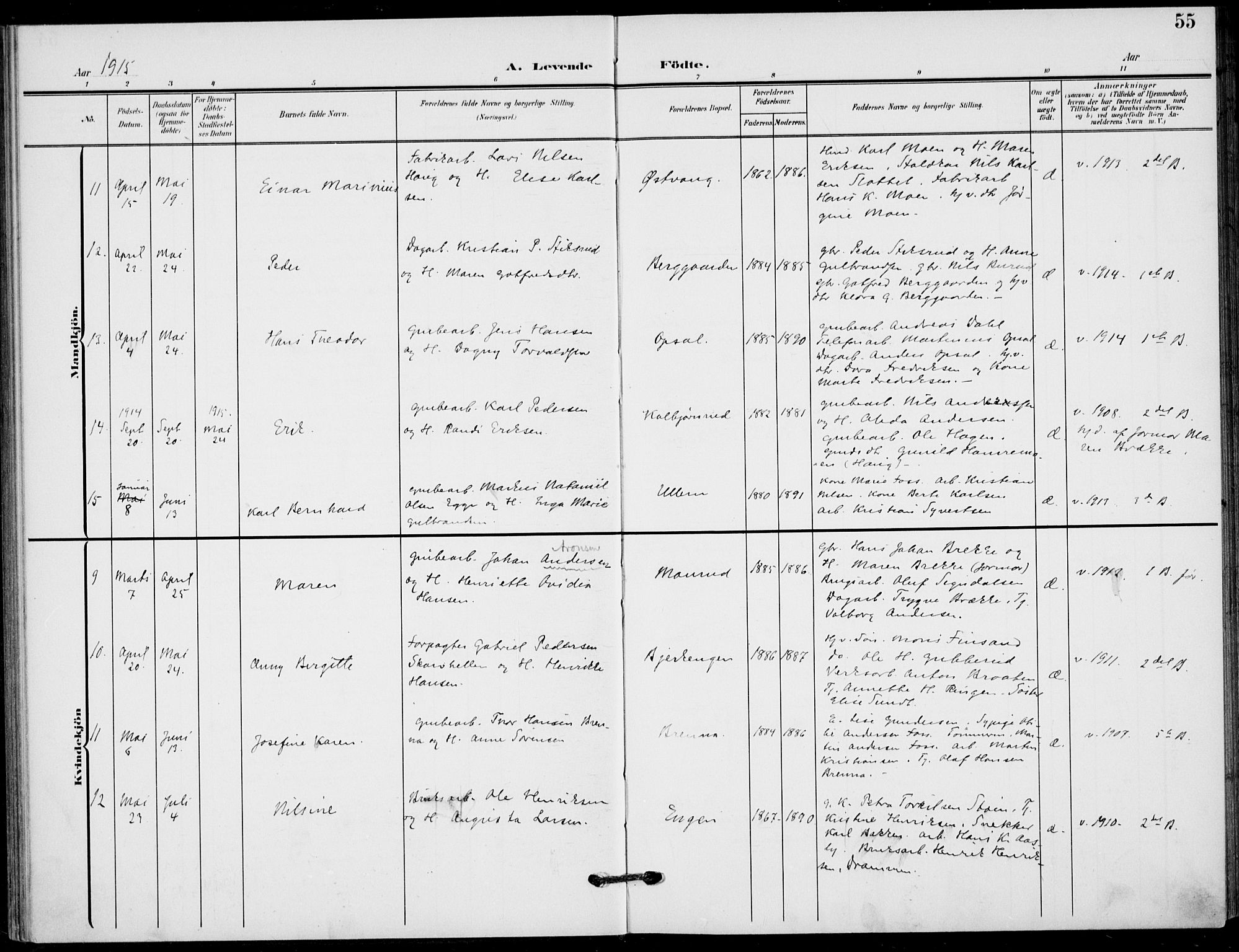 Hole kirkebøker, AV/SAKO-A-228/F/Fb/L0003: Parish register (official) no. II 3, 1906-1916, p. 55