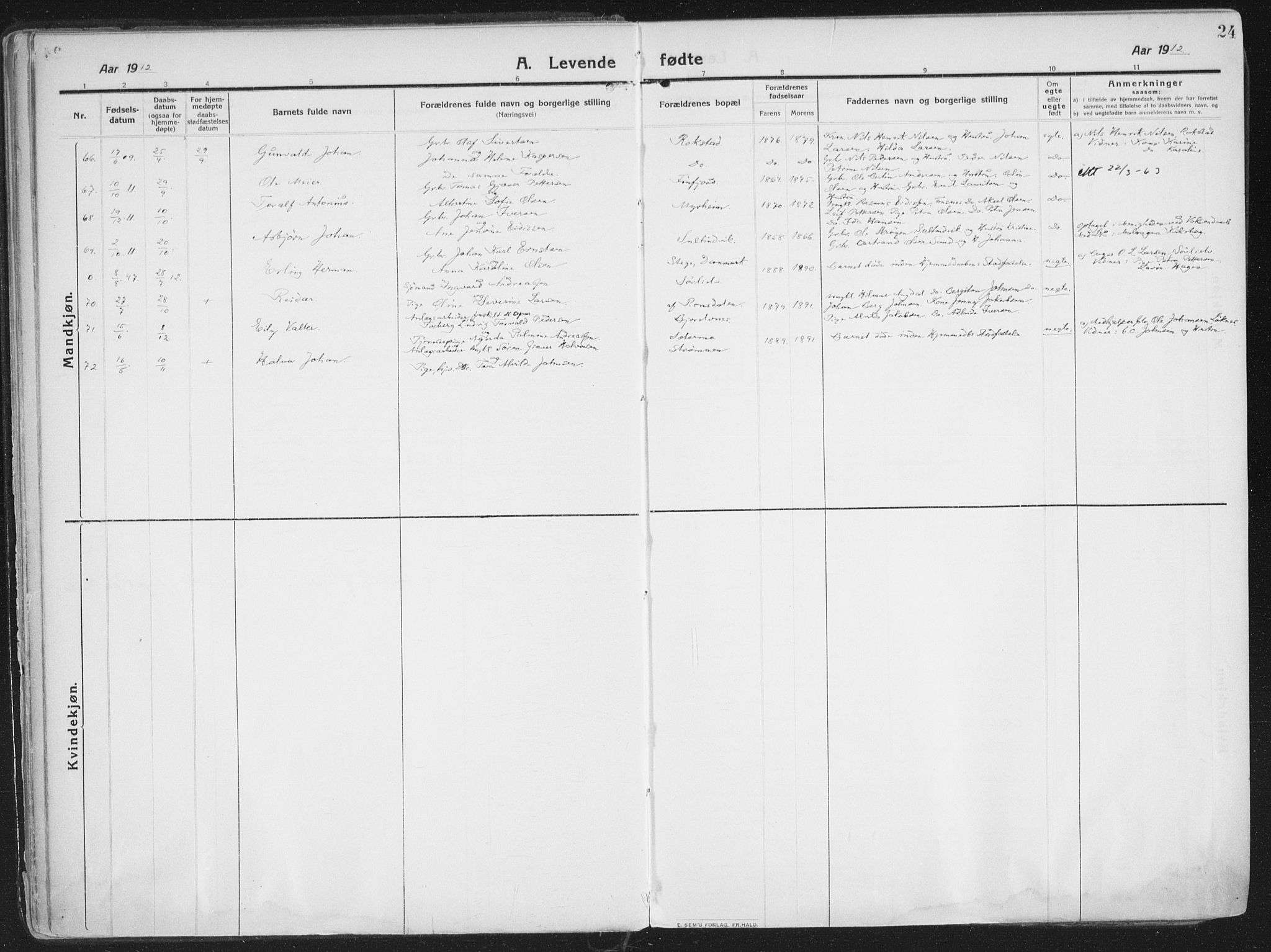 Lenvik sokneprestembete, AV/SATØ-S-1310/H/Ha/Haa/L0016kirke: Parish register (official) no. 16, 1910-1924, p. 24