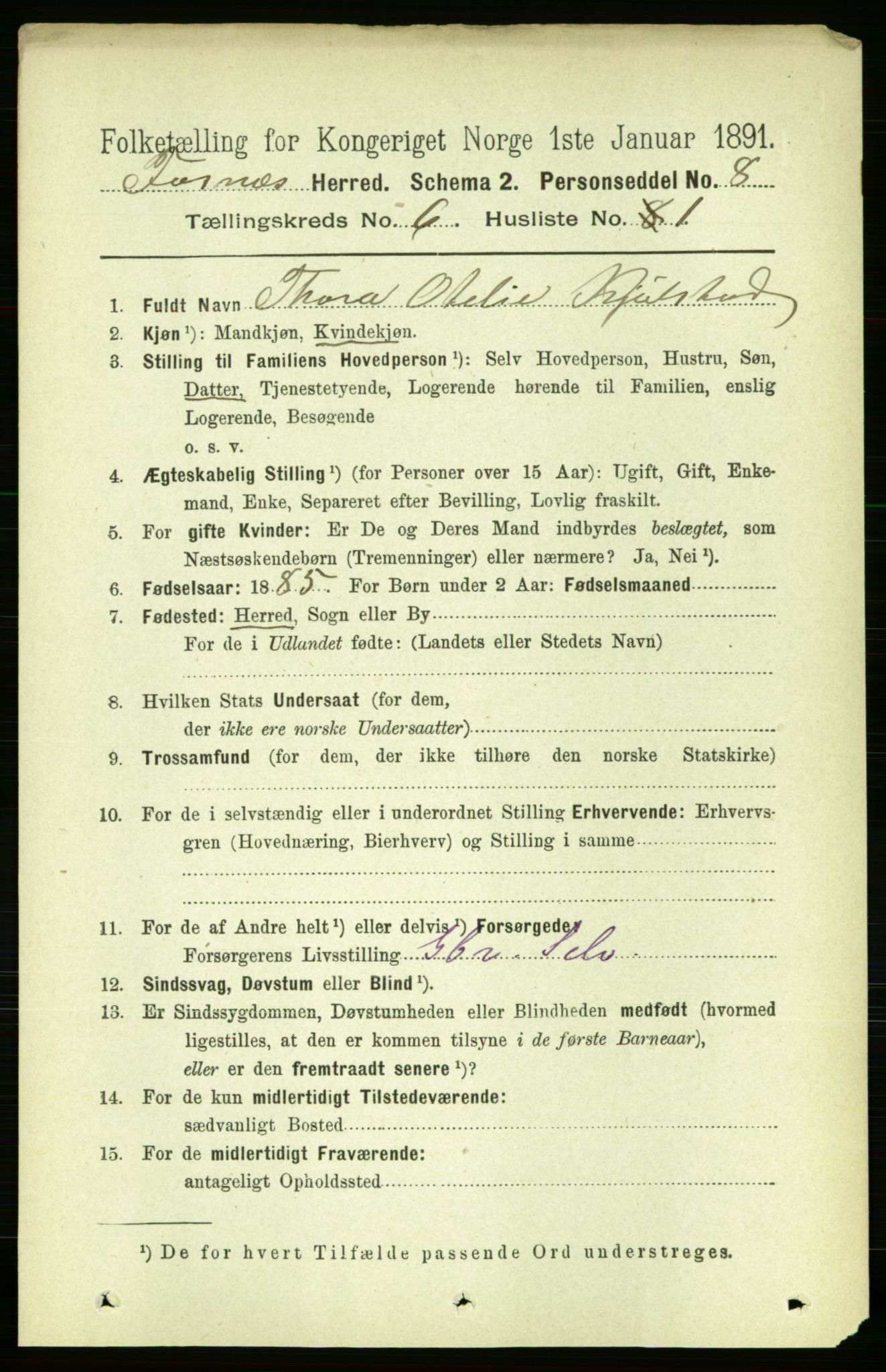 RA, 1891 census for 1748 Fosnes, 1891, p. 2769