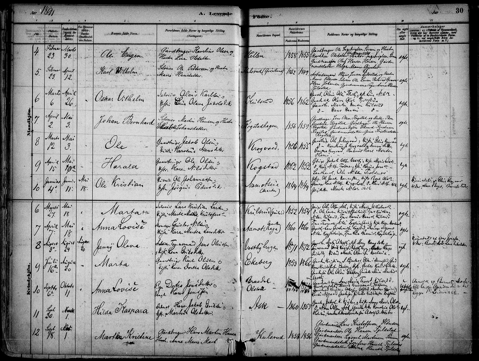 Gjerdrum prestekontor Kirkebøker, AV/SAO-A-10412b/F/Fb/L0001: Parish register (official) no. II 1, 1881-1921, p. 30