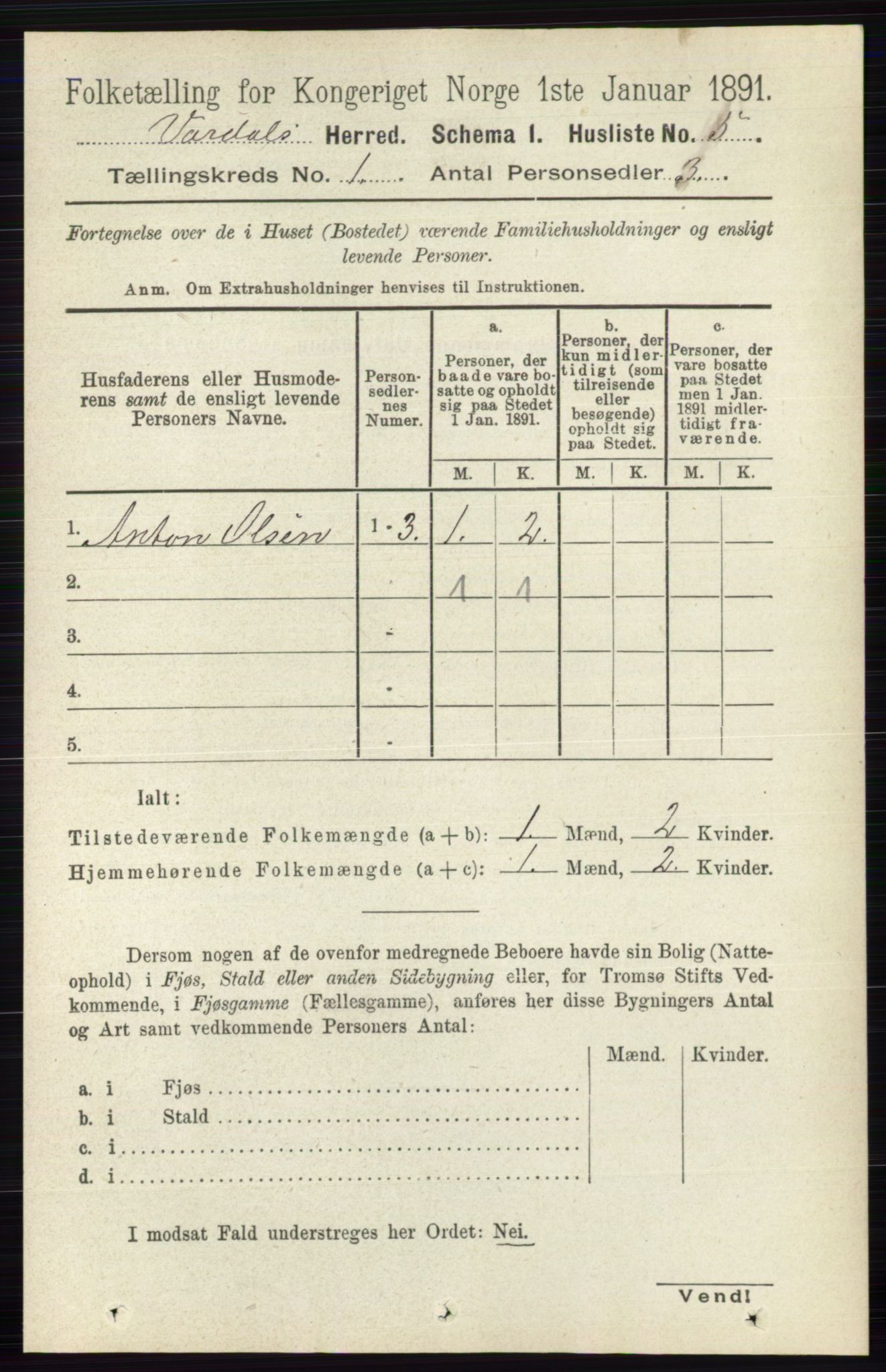 RA, 1891 census for 0527 Vardal, 1891, p. 29