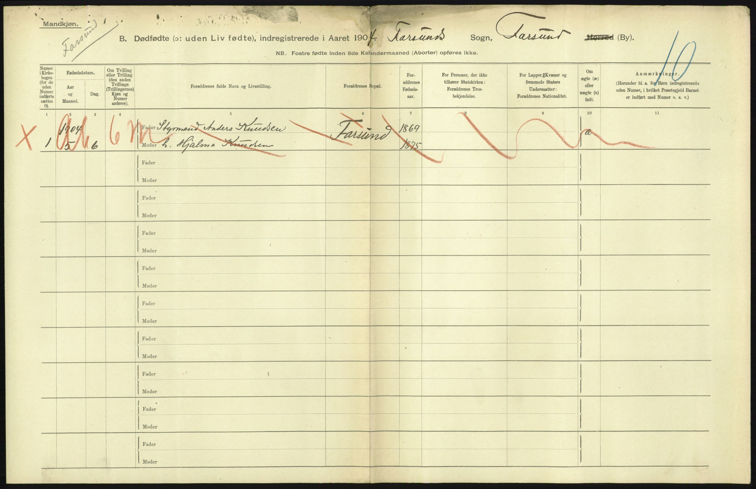 Statistisk sentralbyrå, Sosiodemografiske emner, Befolkning, RA/S-2228/D/Df/Dfa/Dfab/L0027: Smålenes amt - Finnmarkens amt: Dødfødte. Byer, 1904, p. 159