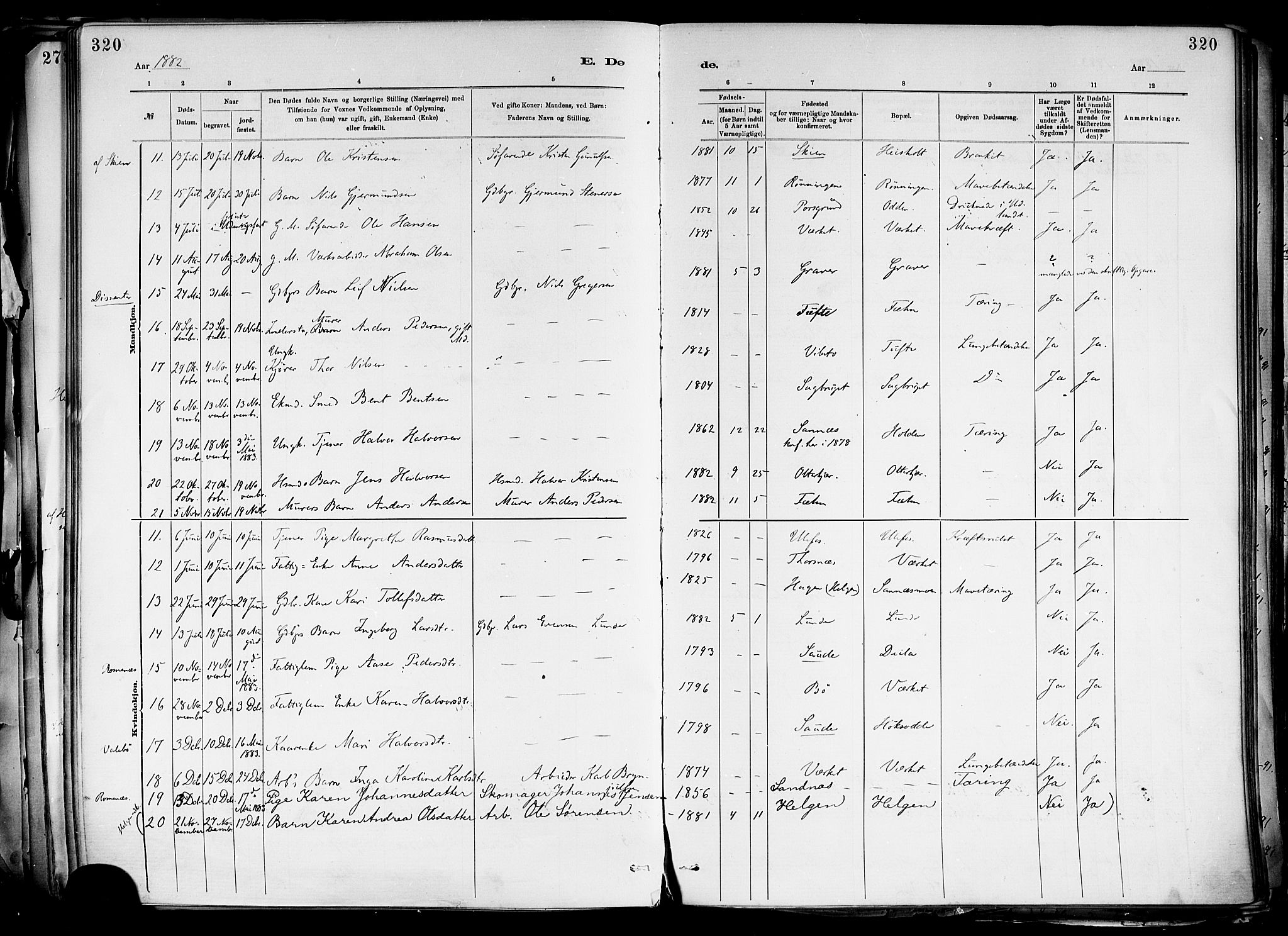 Holla kirkebøker, AV/SAKO-A-272/F/Fa/L0008: Parish register (official) no. 8, 1882-1897, p. 320