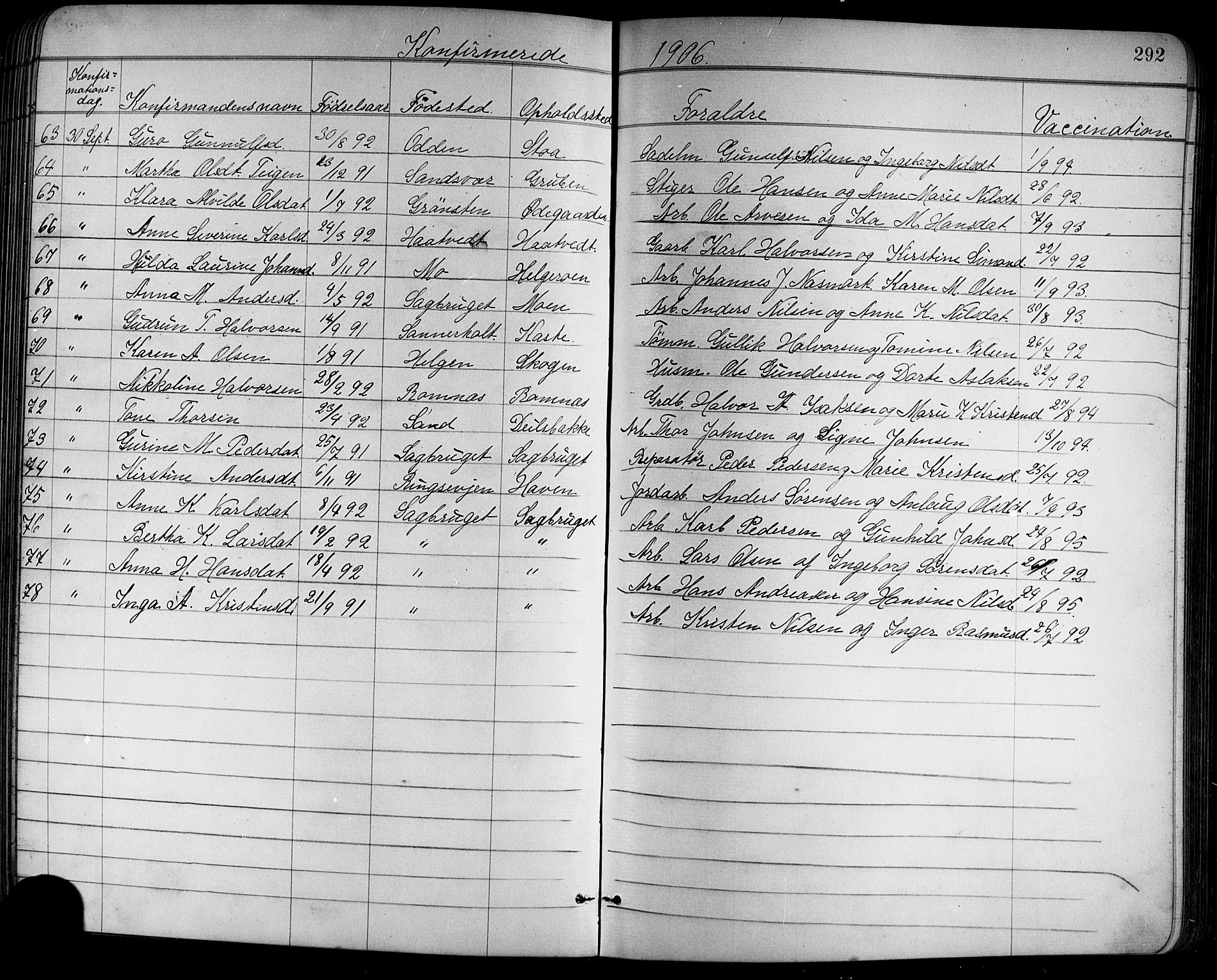 Holla kirkebøker, SAKO/A-272/G/Ga/L0005: Parish register (copy) no. I 5, 1891-1917, p. 292