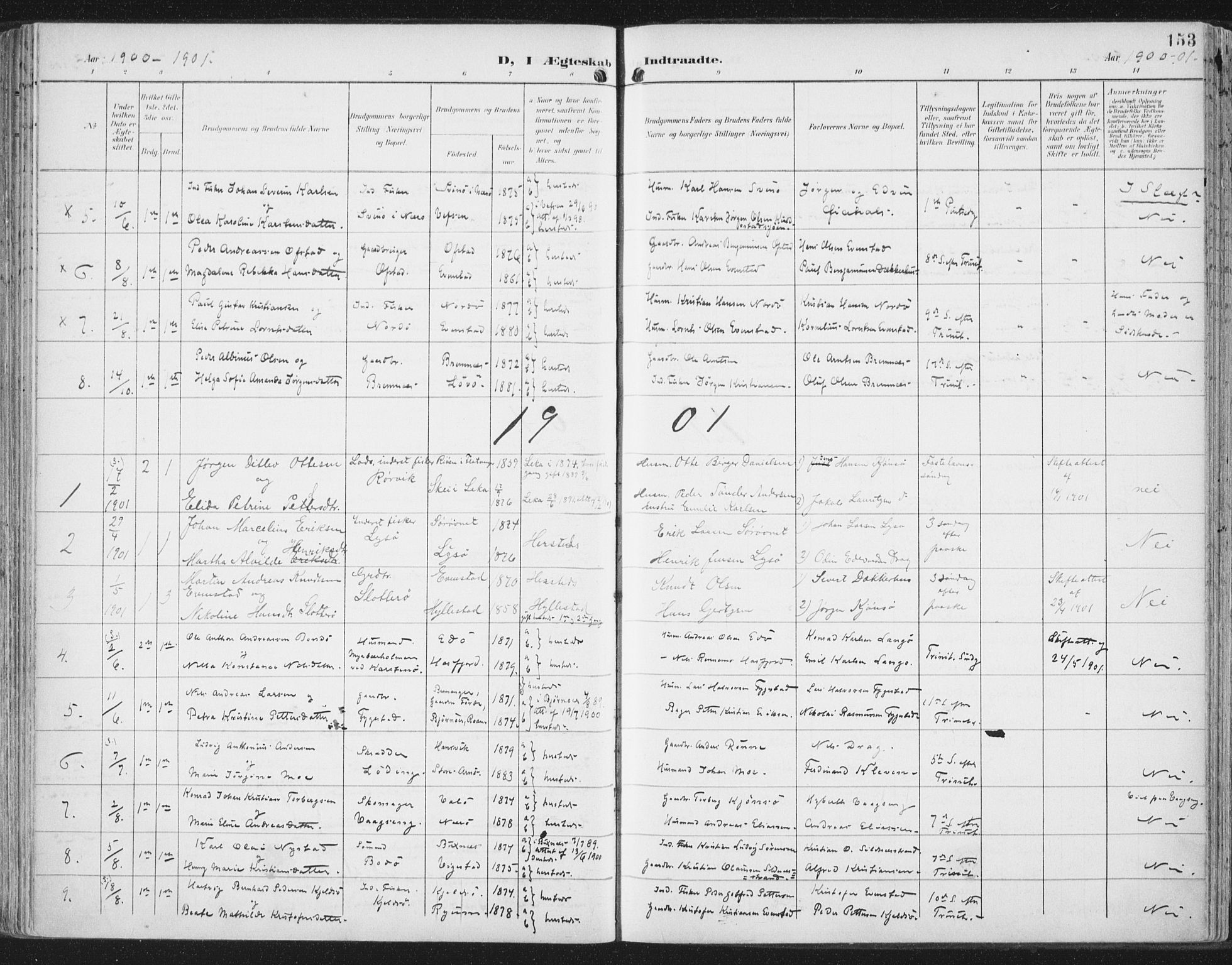 Ministerialprotokoller, klokkerbøker og fødselsregistre - Nord-Trøndelag, SAT/A-1458/786/L0688: Parish register (official) no. 786A04, 1899-1912, p. 153