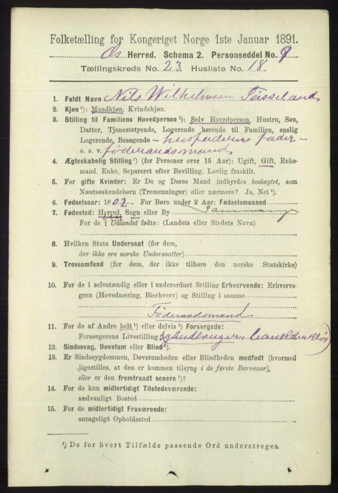 RA, 1891 census for 1243 Os, 1891, p. 5183