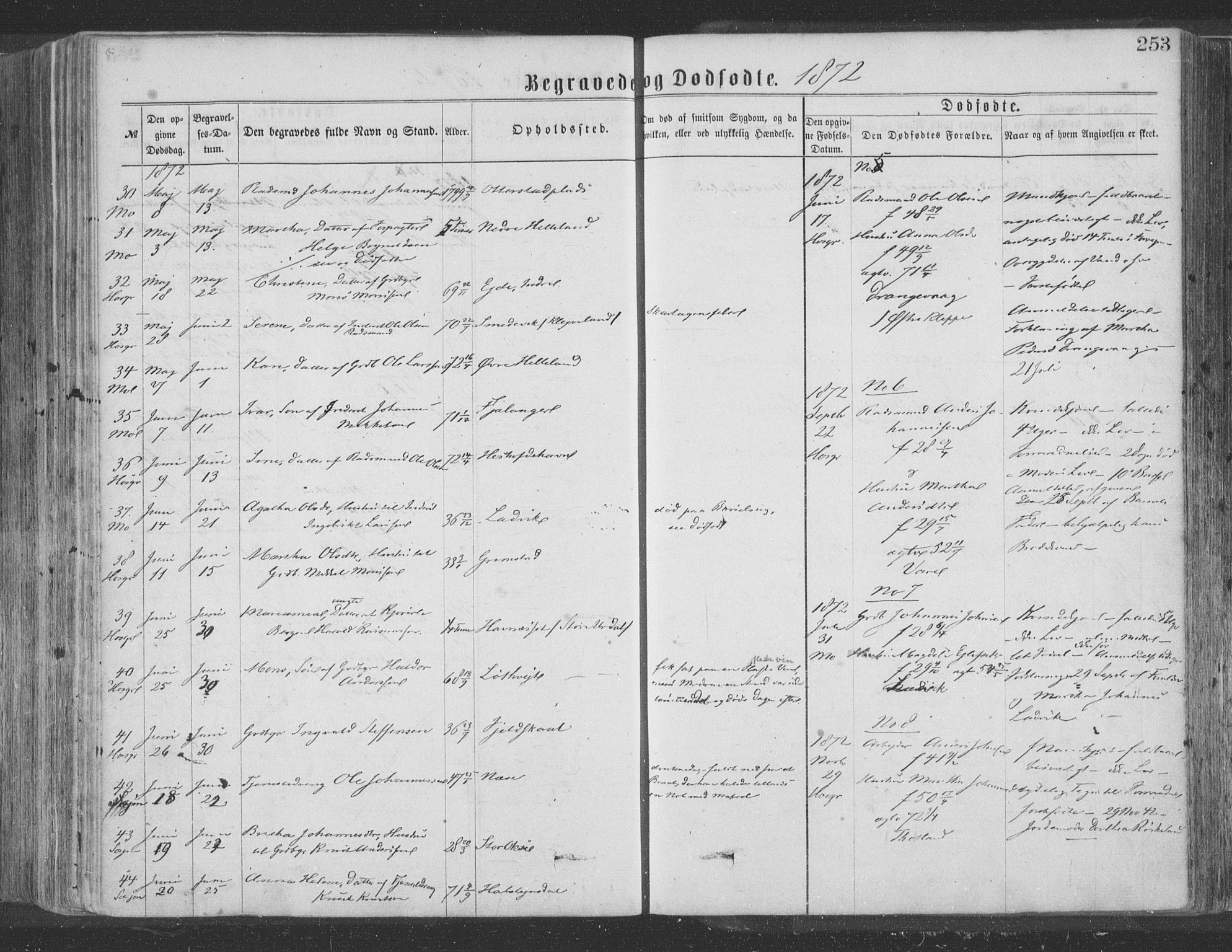 Hosanger sokneprestembete, SAB/A-75801/H/Haa: Parish register (official) no. A 9, 1864-1876, p. 253