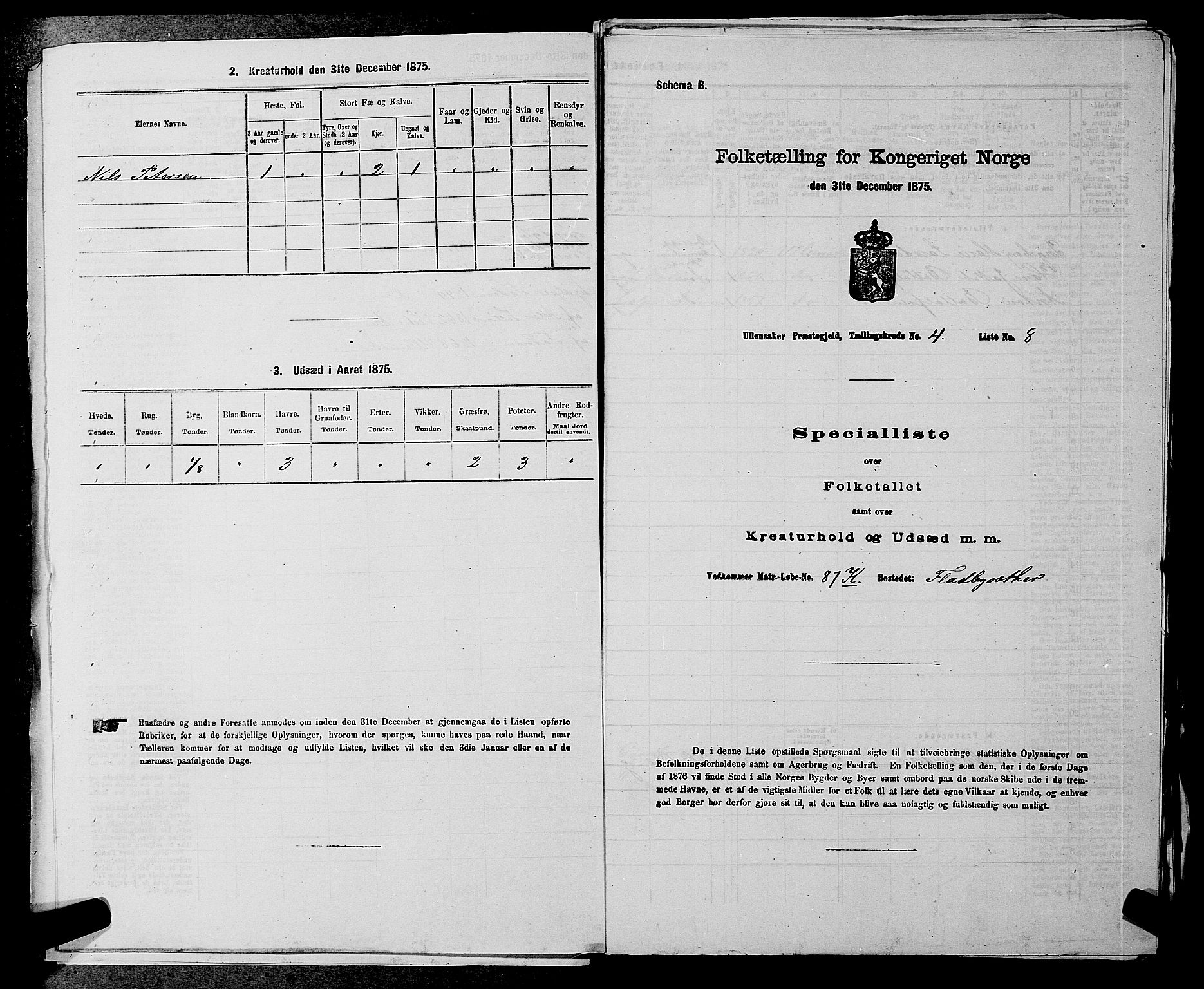 RA, 1875 census for 0235P Ullensaker, 1875, p. 485