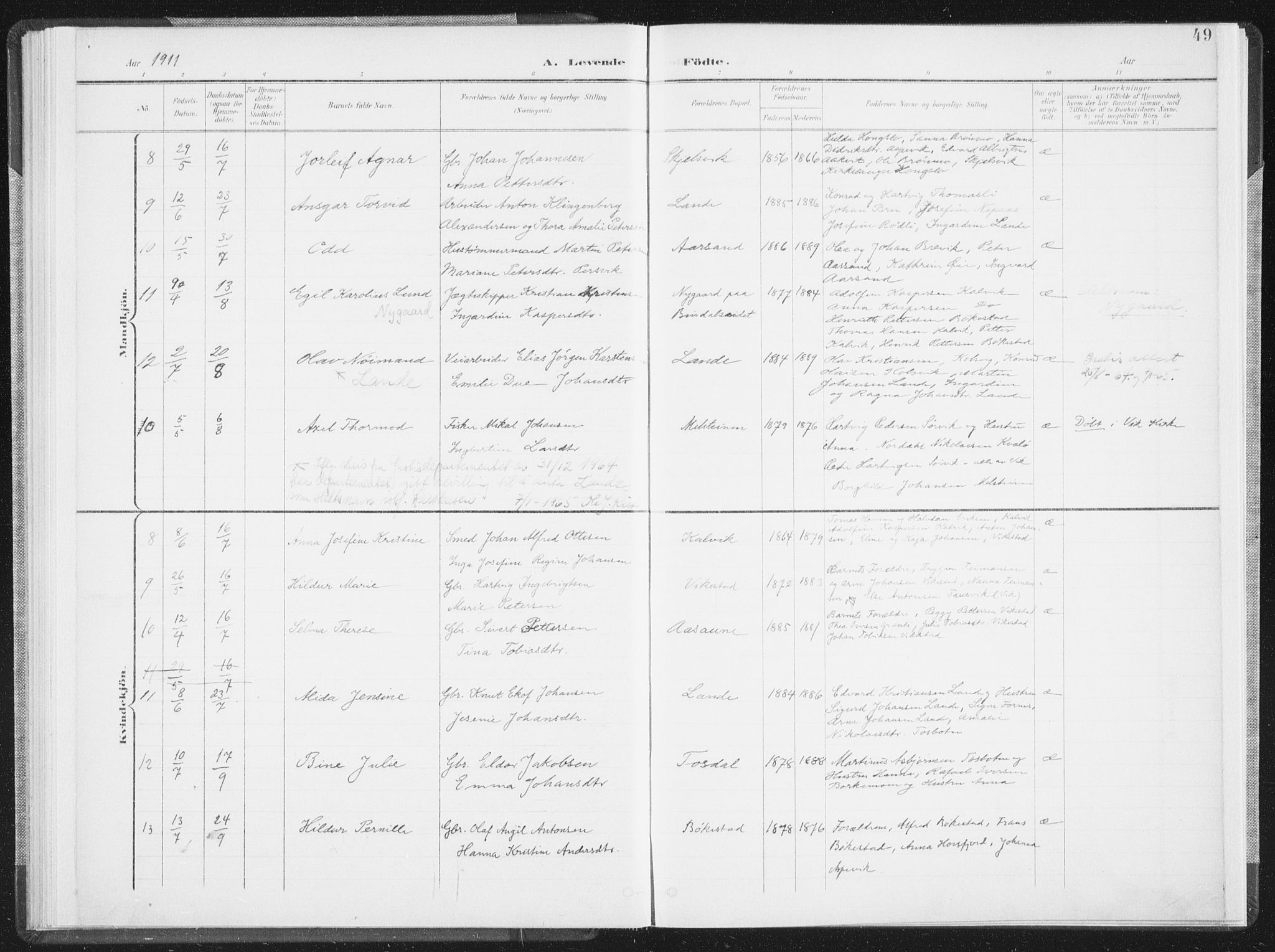 Ministerialprotokoller, klokkerbøker og fødselsregistre - Nordland, AV/SAT-A-1459/810/L0153: Parish register (official) no. 810A12, 1899-1914, p. 49