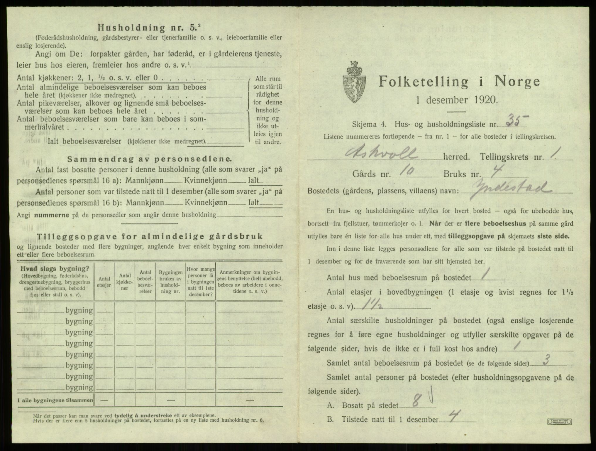 SAB, 1920 census for Askvoll, 1920, p. 141