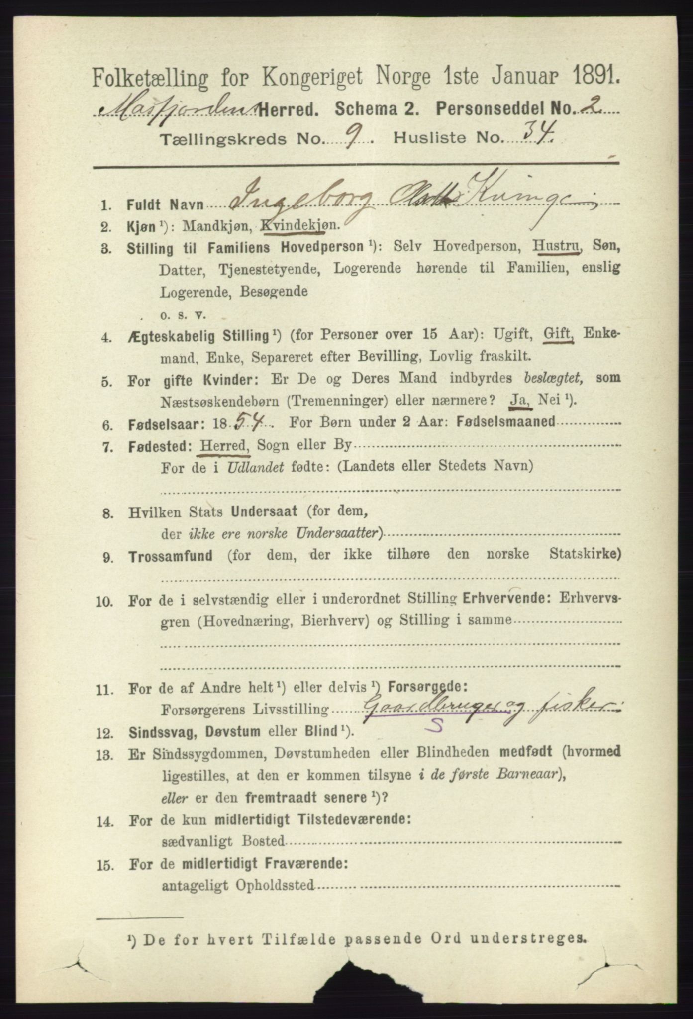 RA, 1891 census for 1266 Masfjorden, 1891, p. 1962