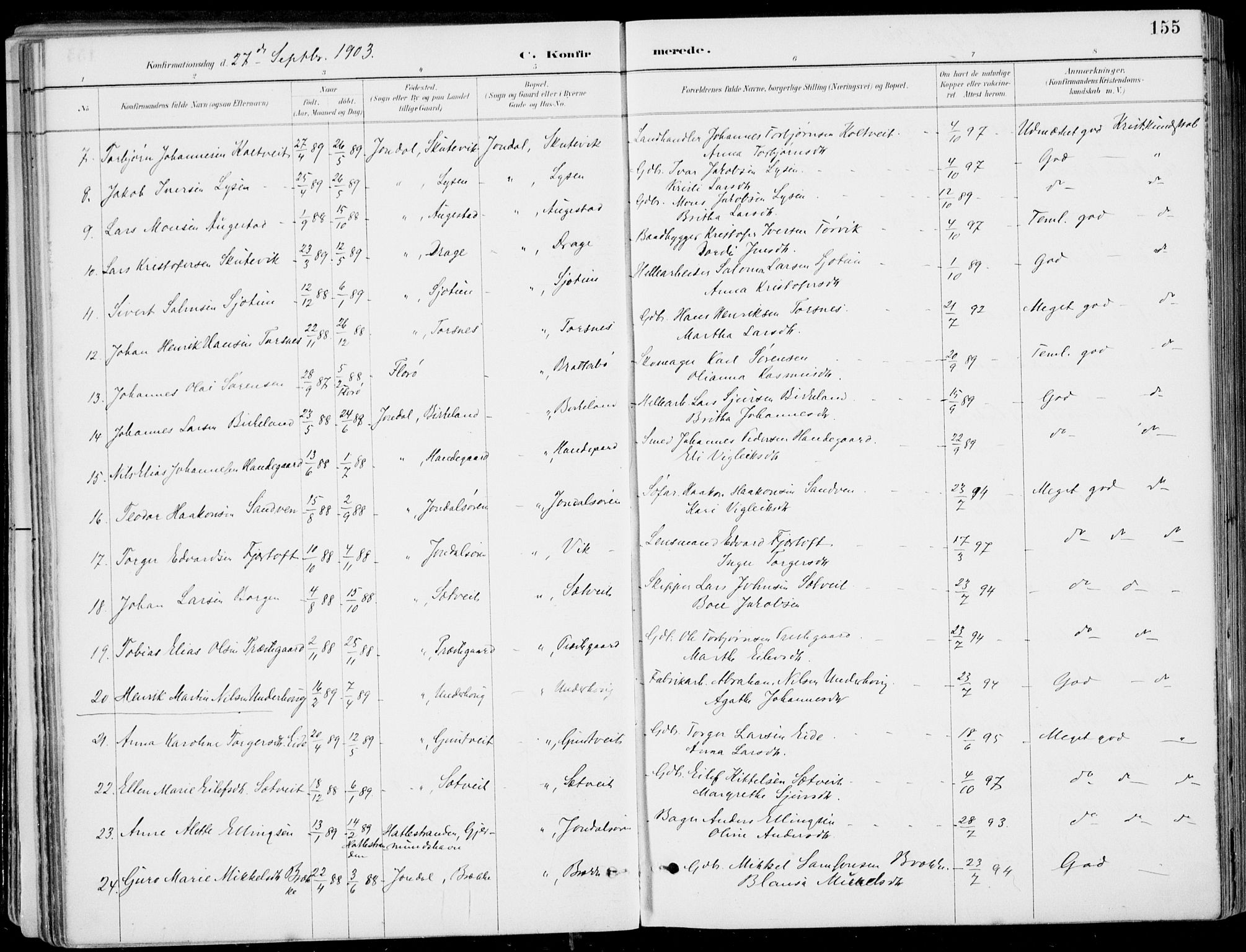 Strandebarm sokneprestembete, AV/SAB-A-78401/H/Haa: Parish register (official) no. E  1, 1886-1908, p. 155