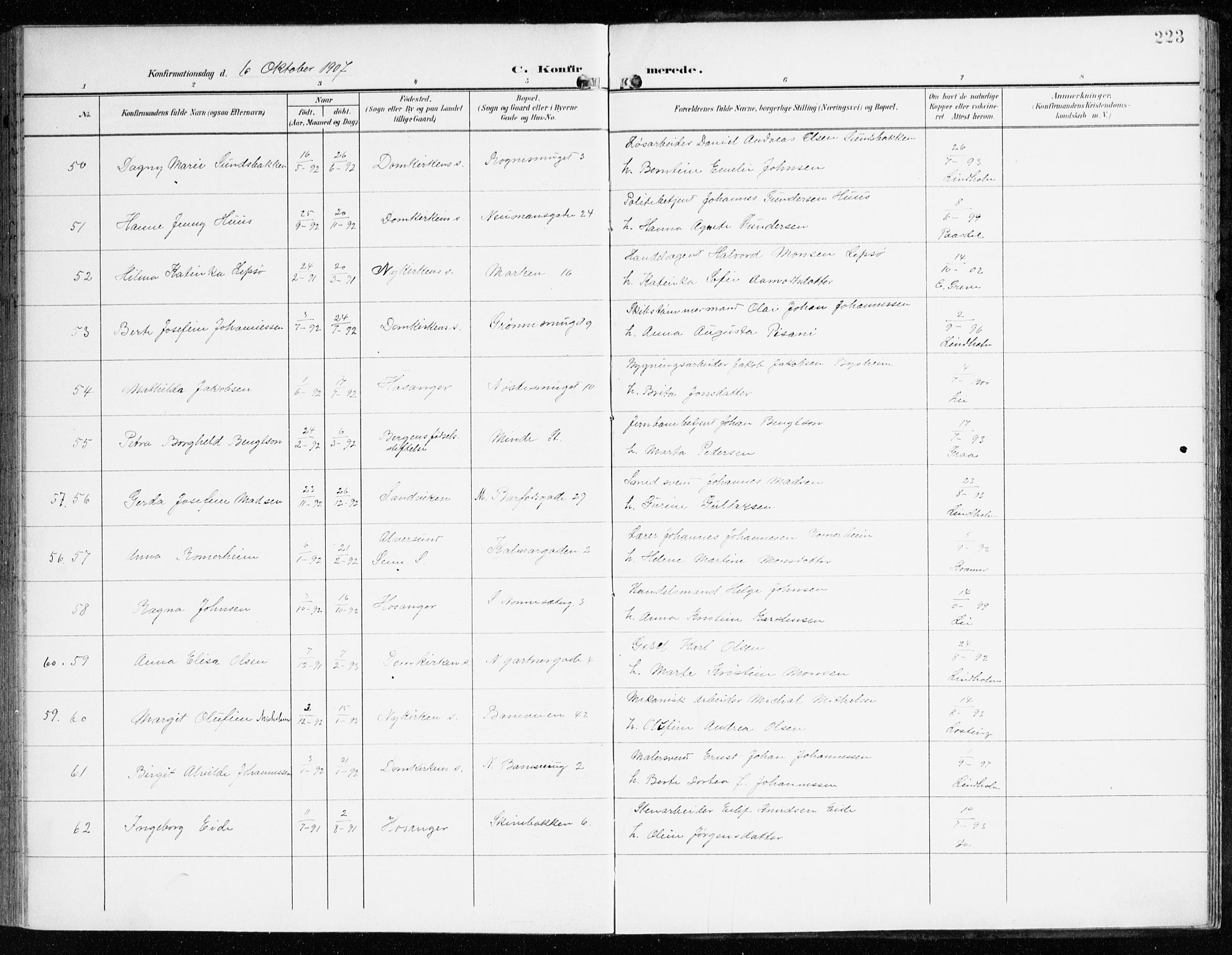 Domkirken sokneprestembete, AV/SAB-A-74801/H/Haa/L0031: Parish register (official) no. C 6, 1898-1915, p. 223