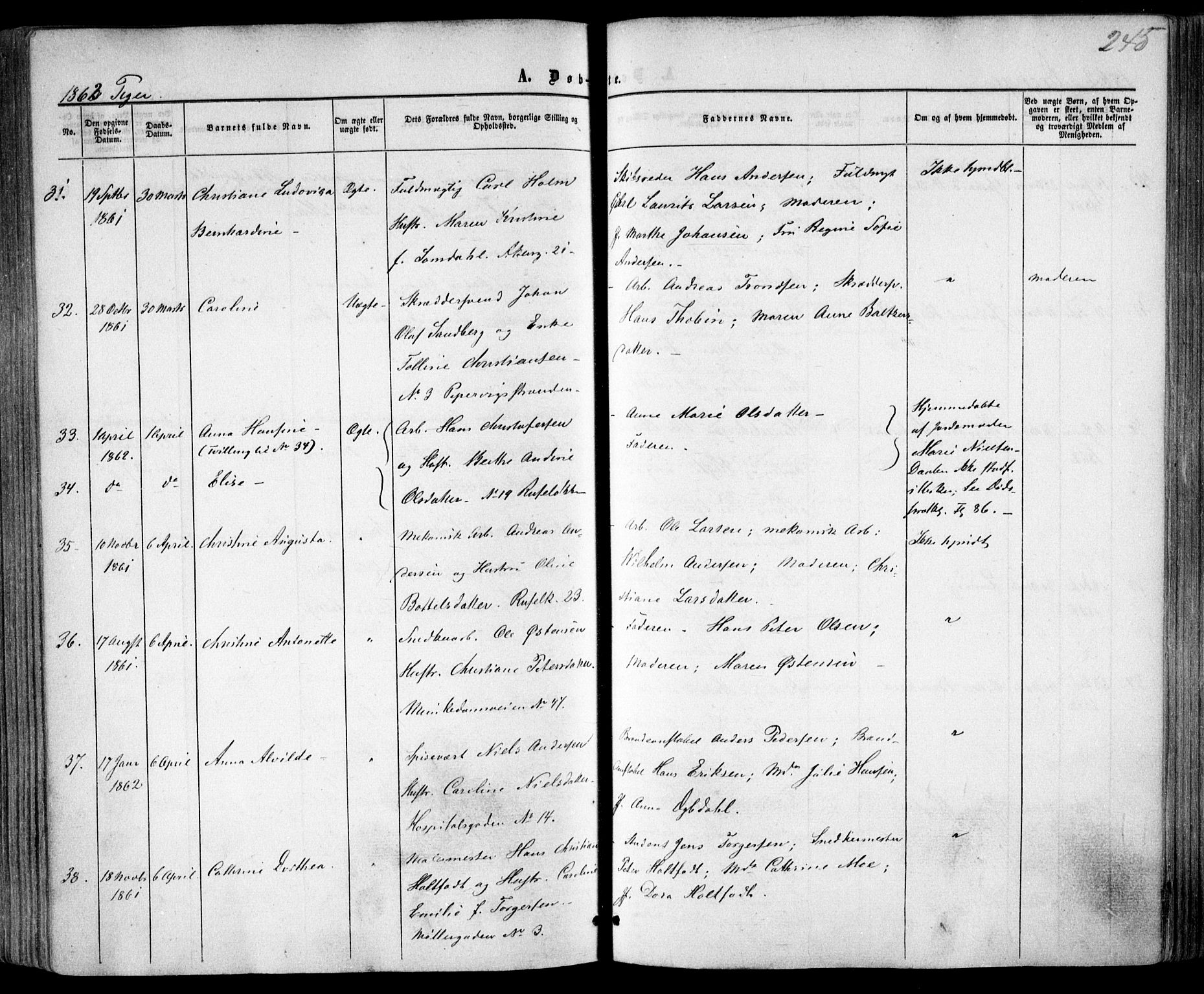 Trefoldighet prestekontor Kirkebøker, SAO/A-10882/F/Fa/L0001: Parish register (official) no. I 1, 1858-1863, p. 245