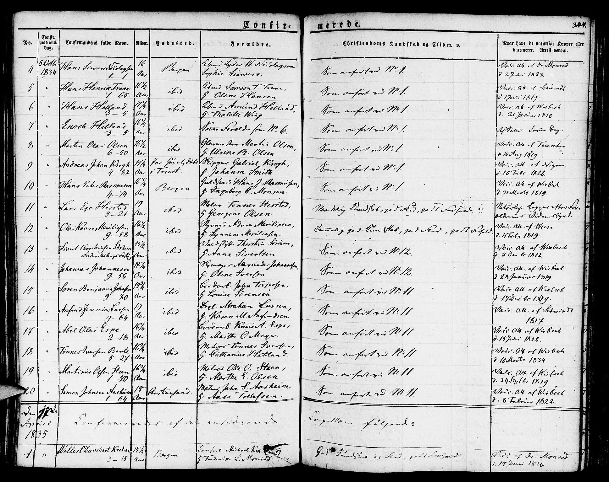 Nykirken Sokneprestembete, SAB/A-77101/H/Haa/L0012: Parish register (official) no. A 12, 1821-1844, p. 344