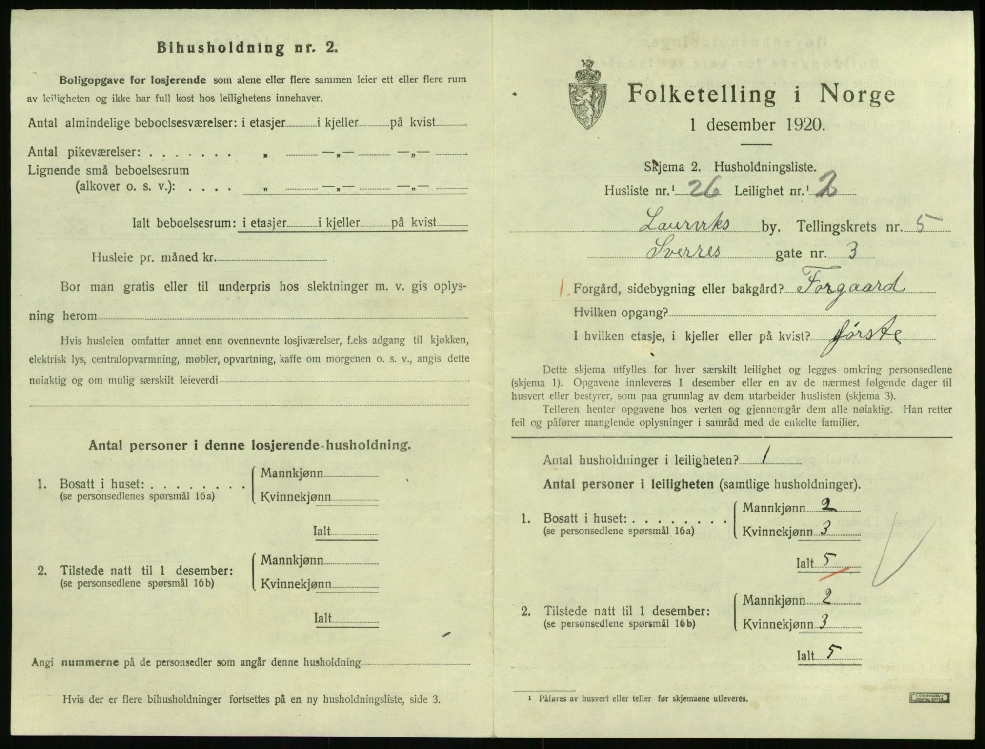 SAKO, 1920 census for Larvik, 1920, p. 4960