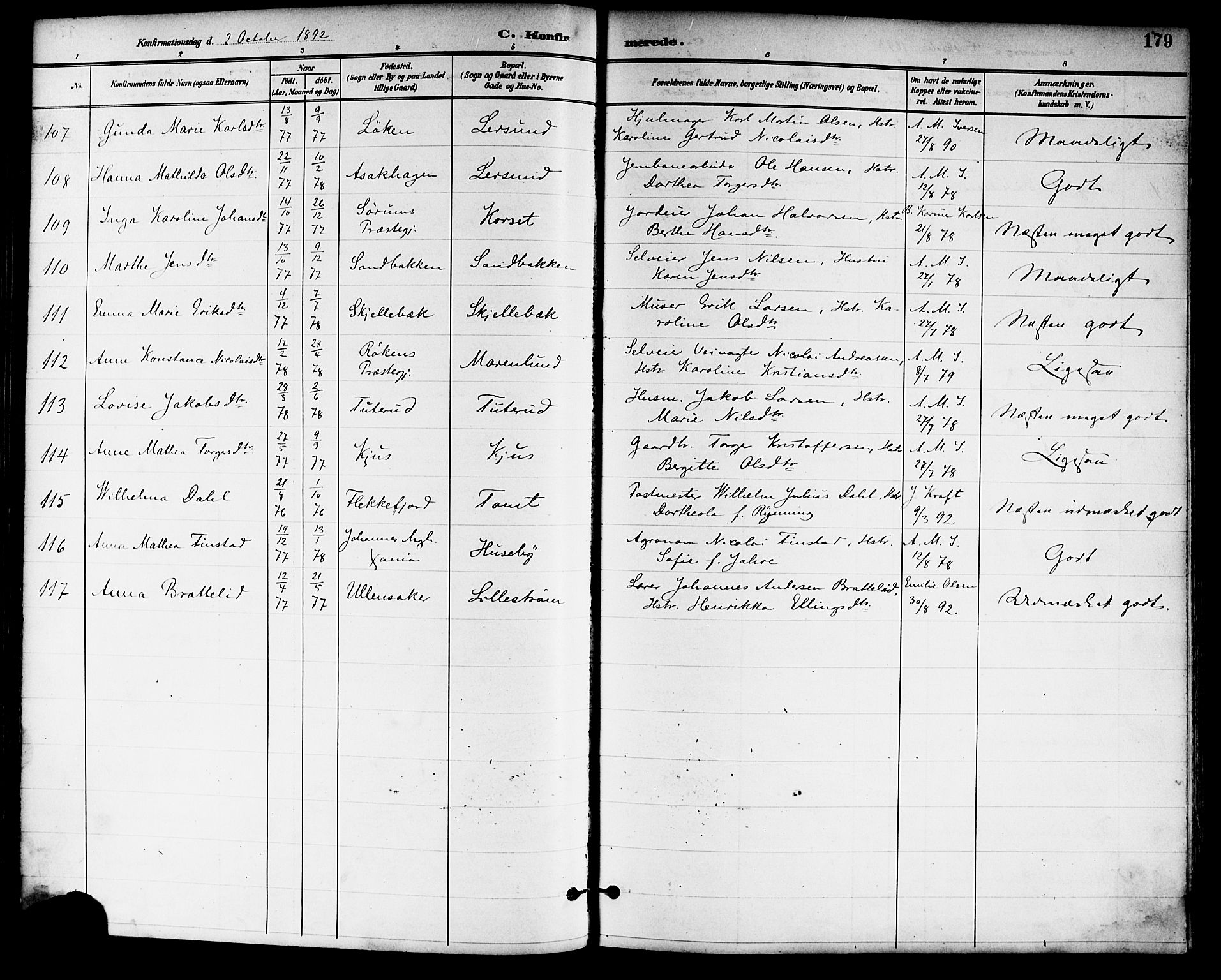 Skedsmo prestekontor Kirkebøker, SAO/A-10033a/F/Fa/L0014: Parish register (official) no. I 14, 1892-1901, p. 179