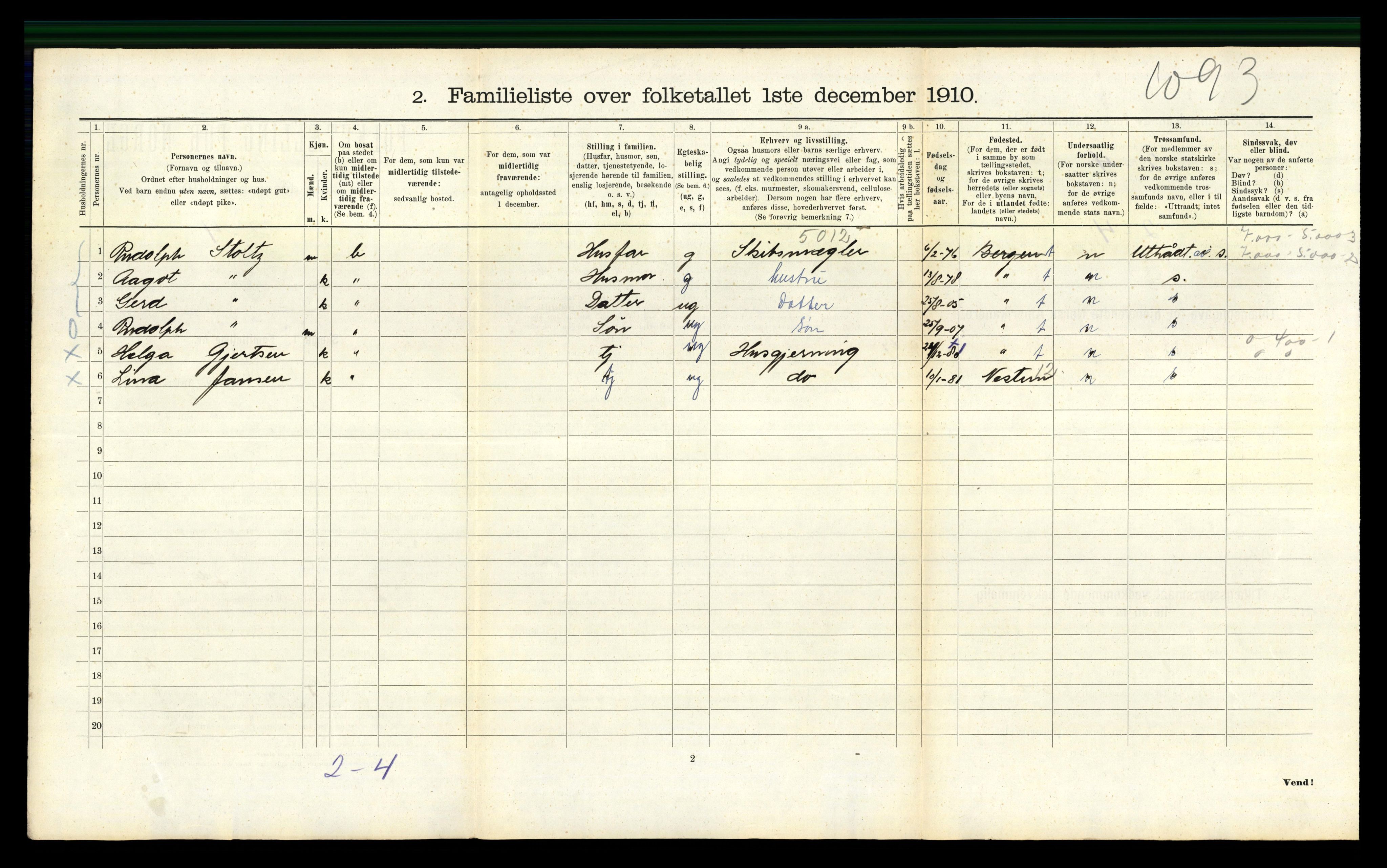 RA, 1910 census for Bergen, 1910, p. 1560