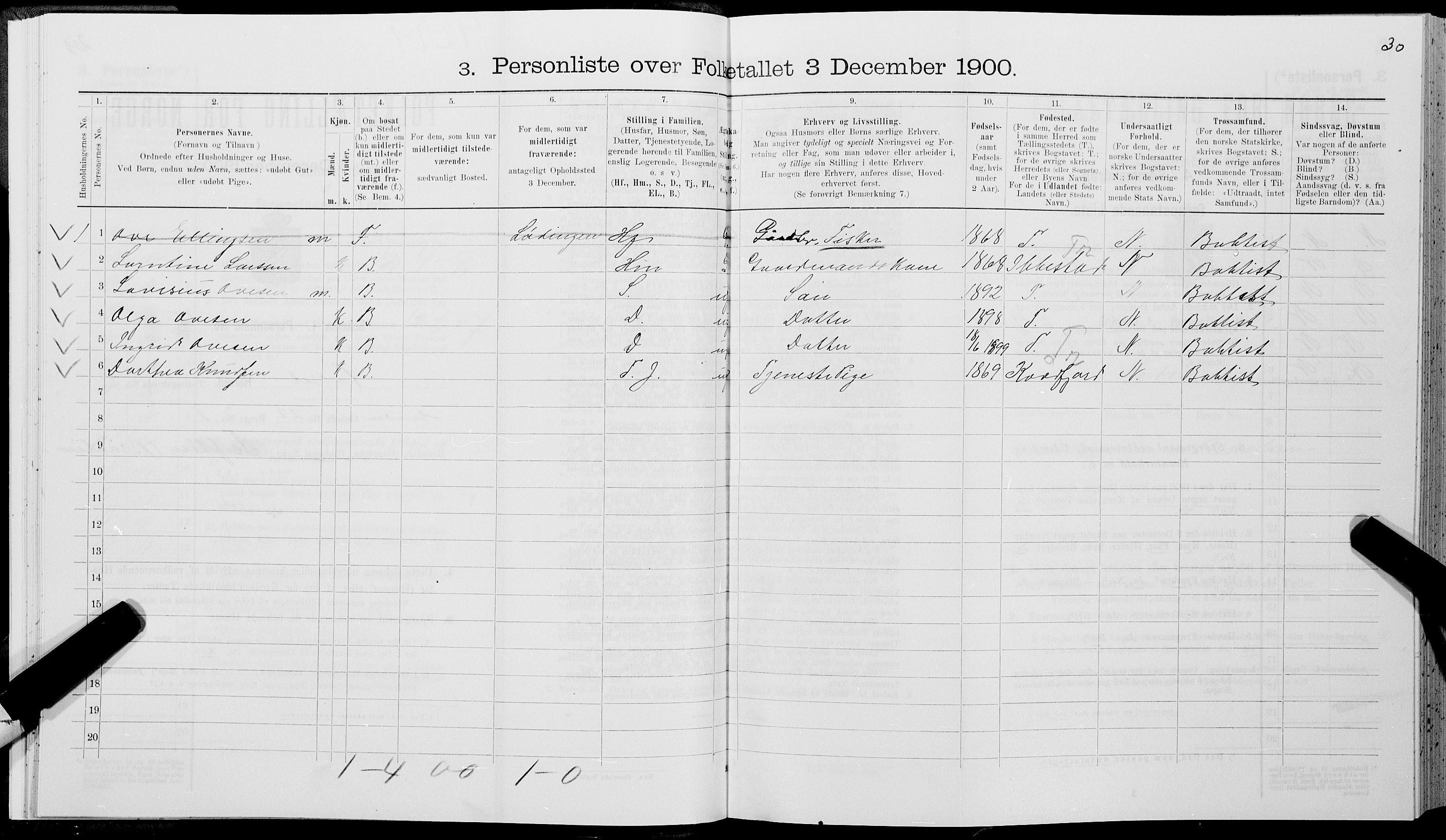 SAT, 1900 census for Hadsel, 1900, p. 494