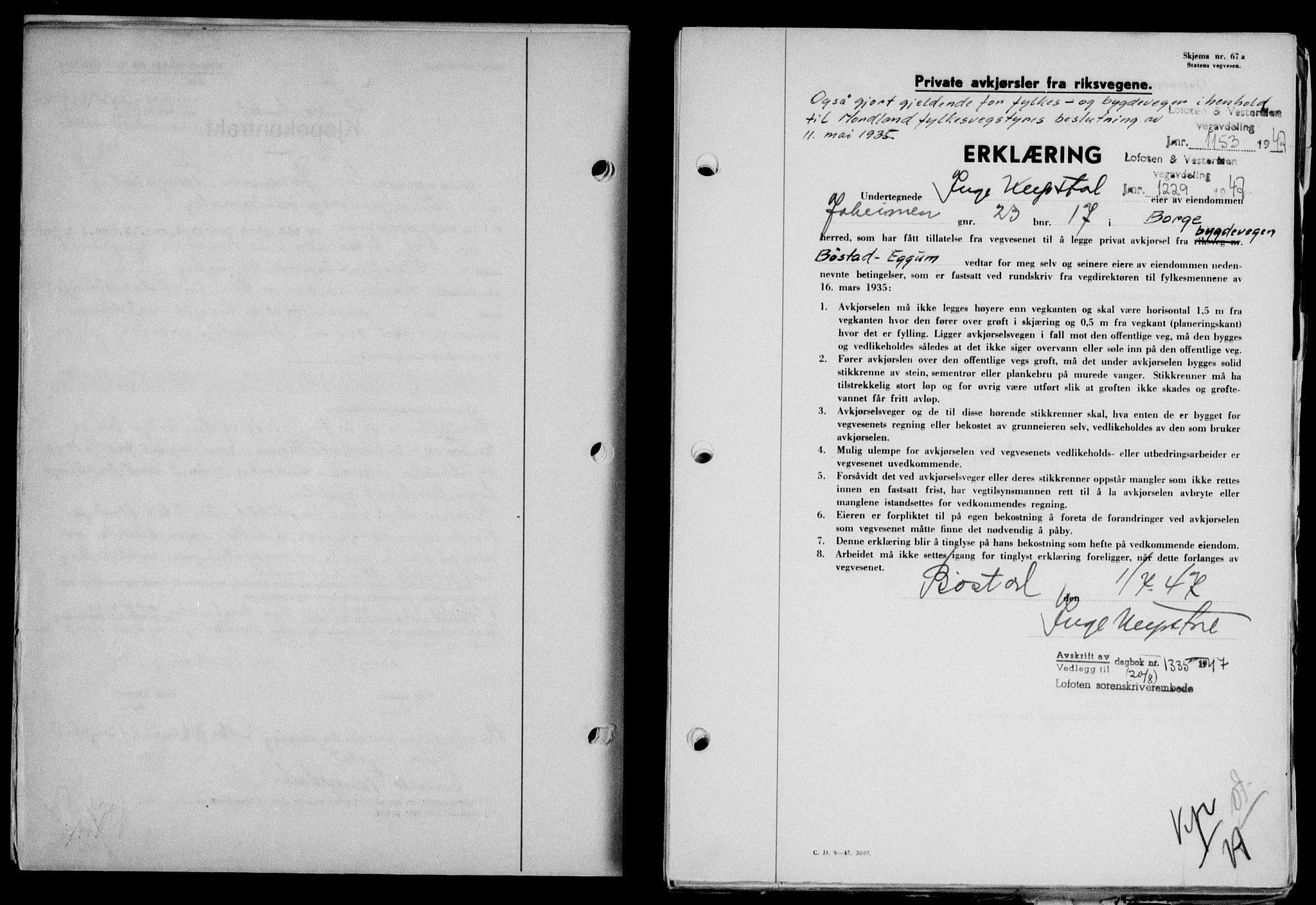 Lofoten sorenskriveri, SAT/A-0017/1/2/2C/L0016a: Mortgage book no. 16a, 1947-1947, Diary no: : 1327/1947
