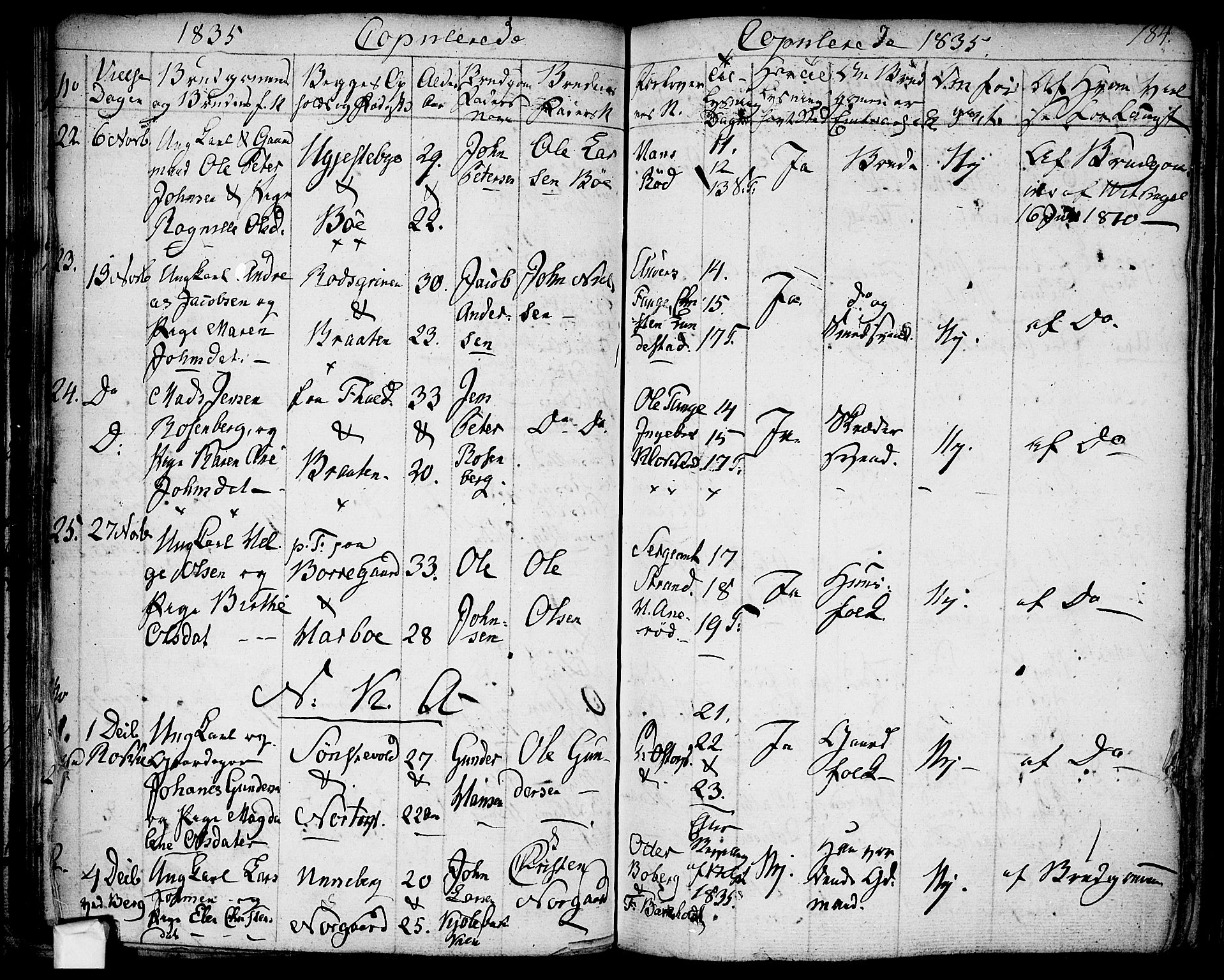 Berg prestekontor Kirkebøker, AV/SAO-A-10902/F/Fa/L0003: Parish register (official) no. I 3, 1832-1842, p. 184