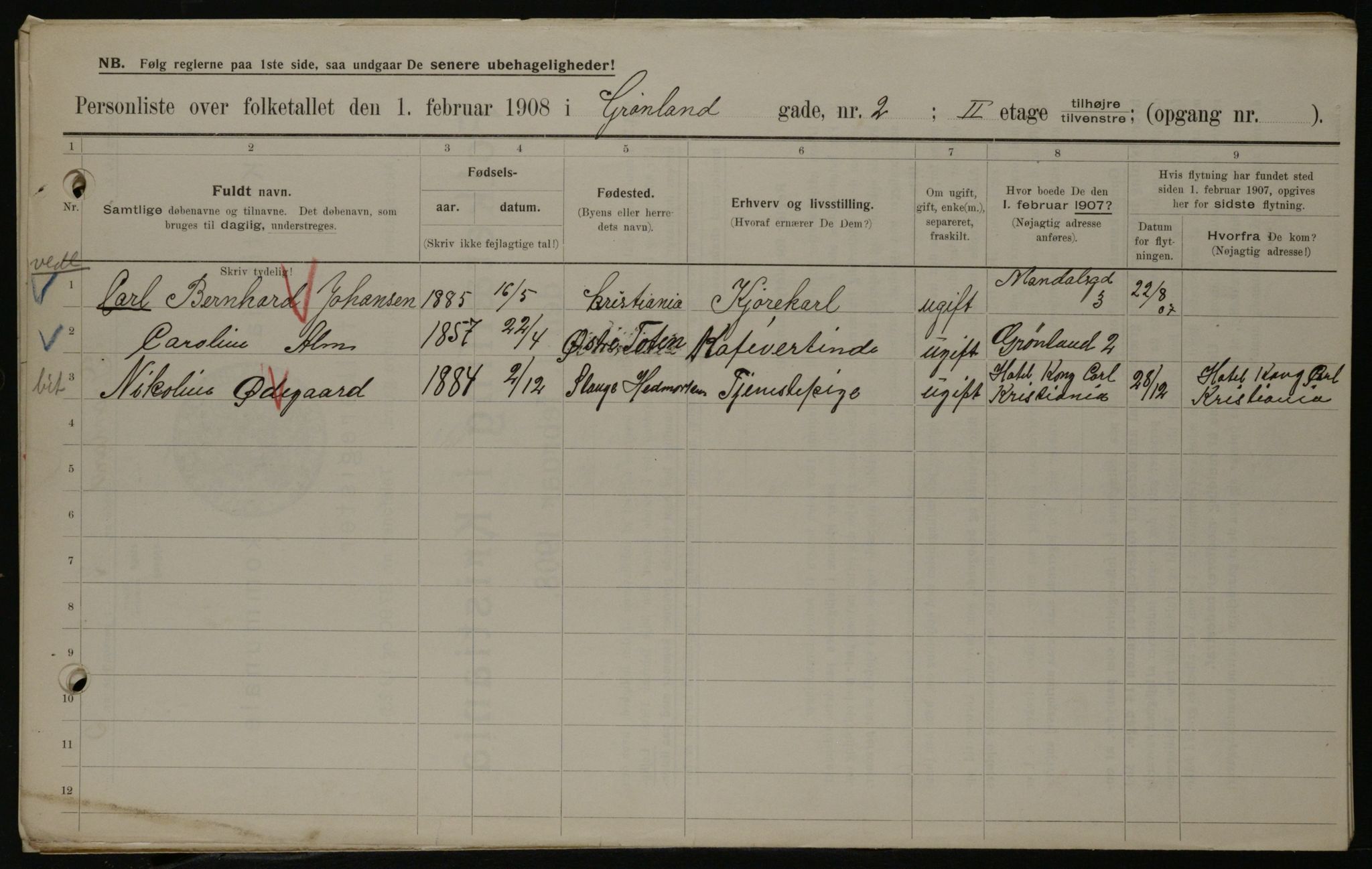 OBA, Municipal Census 1908 for Kristiania, 1908, p. 28056