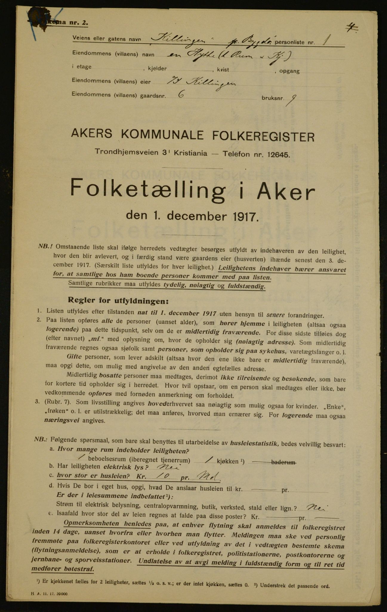 OBA, Municipal Census 1917 for Aker, 1917, p. 5528