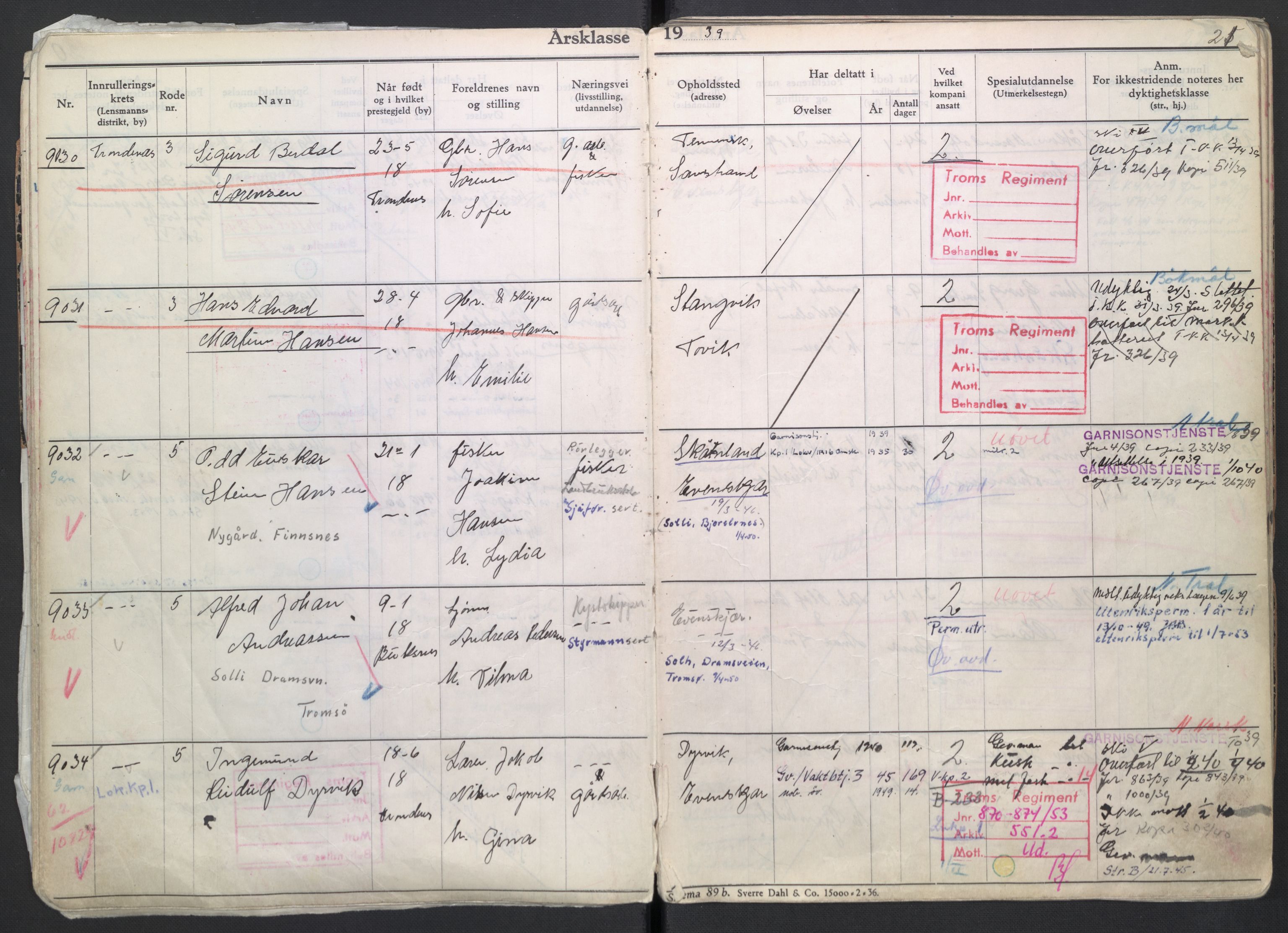 Forsvaret, Troms infanteriregiment nr. 16, AV/RA-RAFA-3146/P/Pa/L0007/0004: Ruller / Rulle for regimentets menige mannskaper, årsklasse 1939, 1939, p. 21