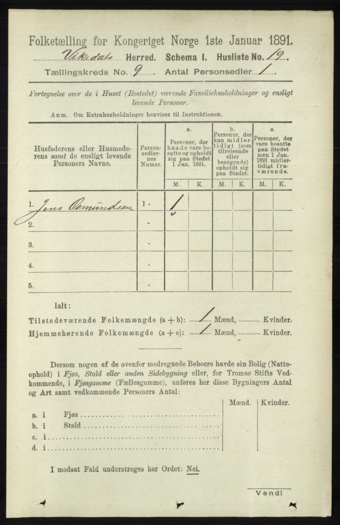 RA, 1891 census for 1157 Vikedal, 1891, p. 2362