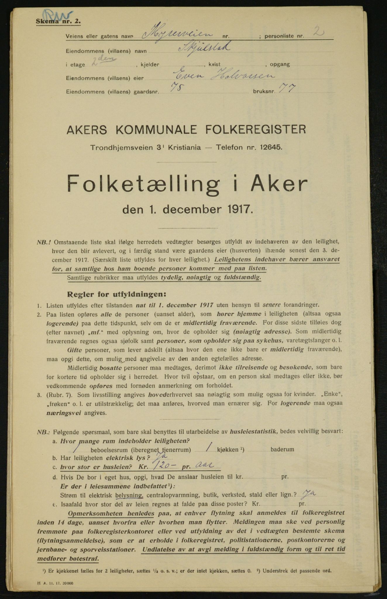 OBA, Municipal Census 1917 for Aker, 1917, p. 14173