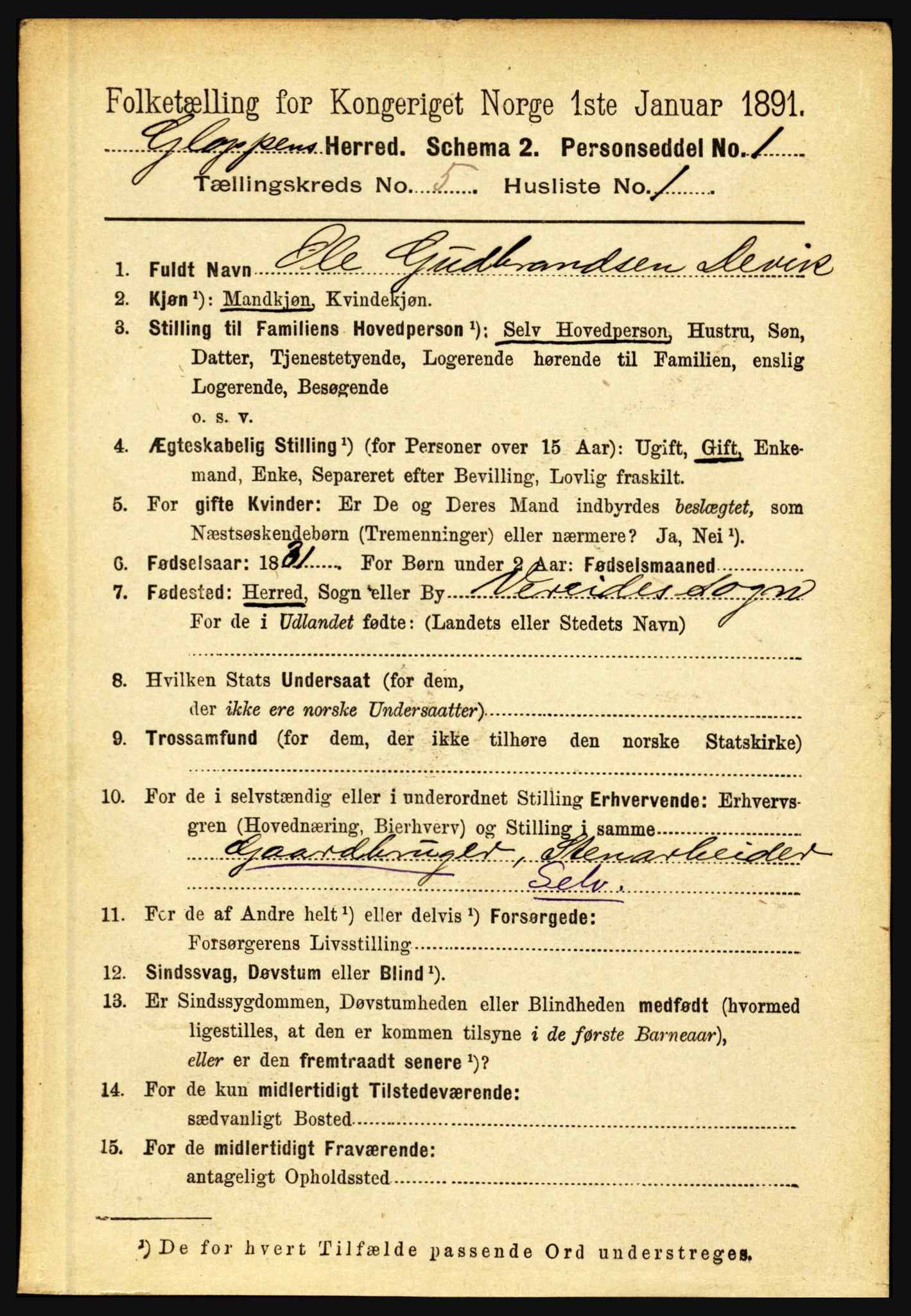 RA, 1891 census for 1445 Gloppen, 1891, p. 2060