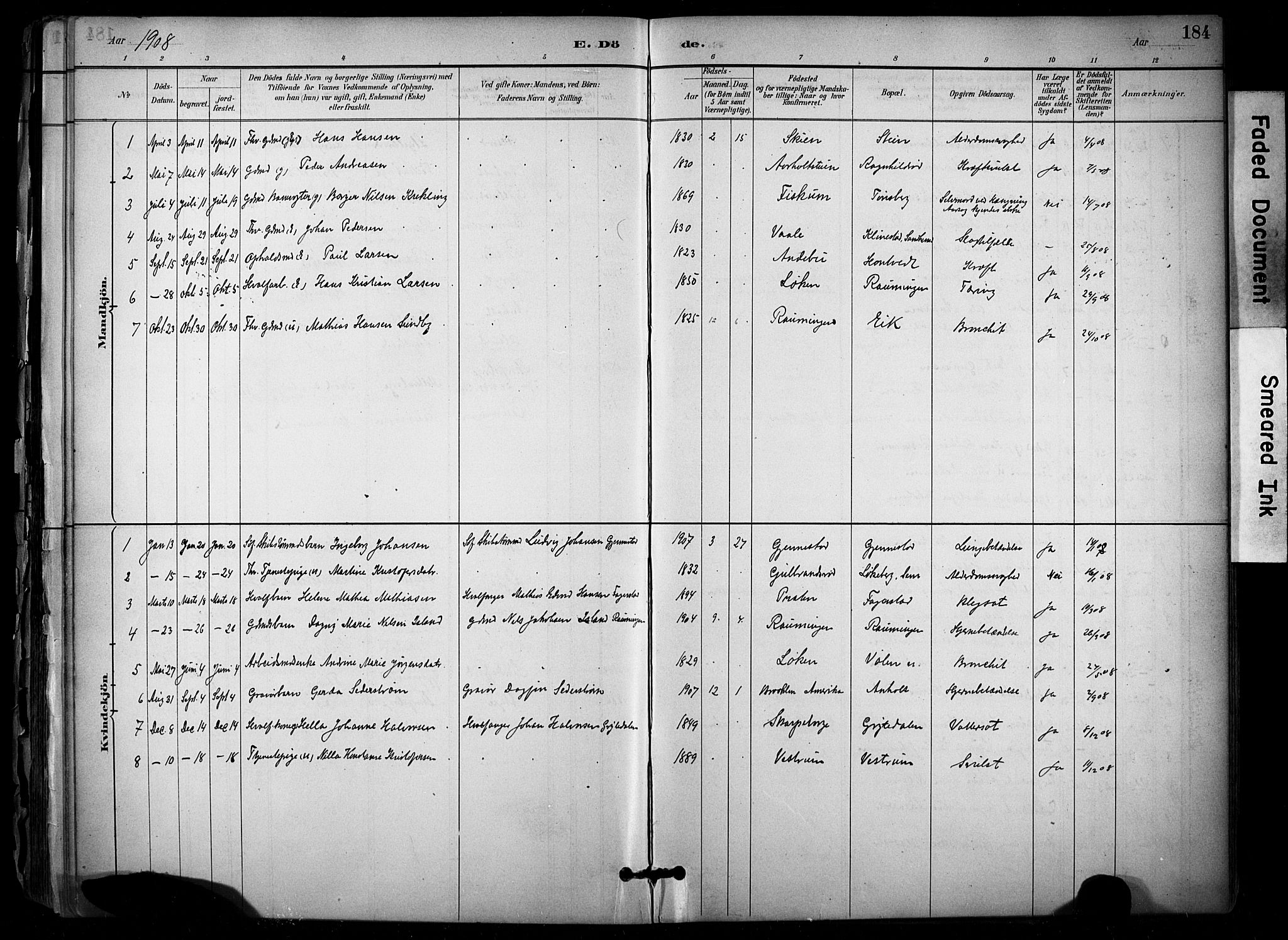 Stokke kirkebøker, AV/SAKO-A-320/F/Fb/L0001: Parish register (official) no. II 1, 1884-1910, p. 184
