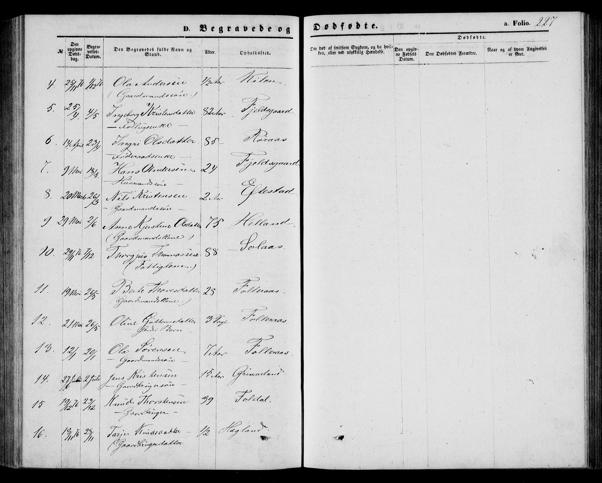 Bjelland sokneprestkontor, AV/SAK-1111-0005/F/Fb/Fbb/L0004: Parish register (copy) no. B 4, 1867-1887, p. 227