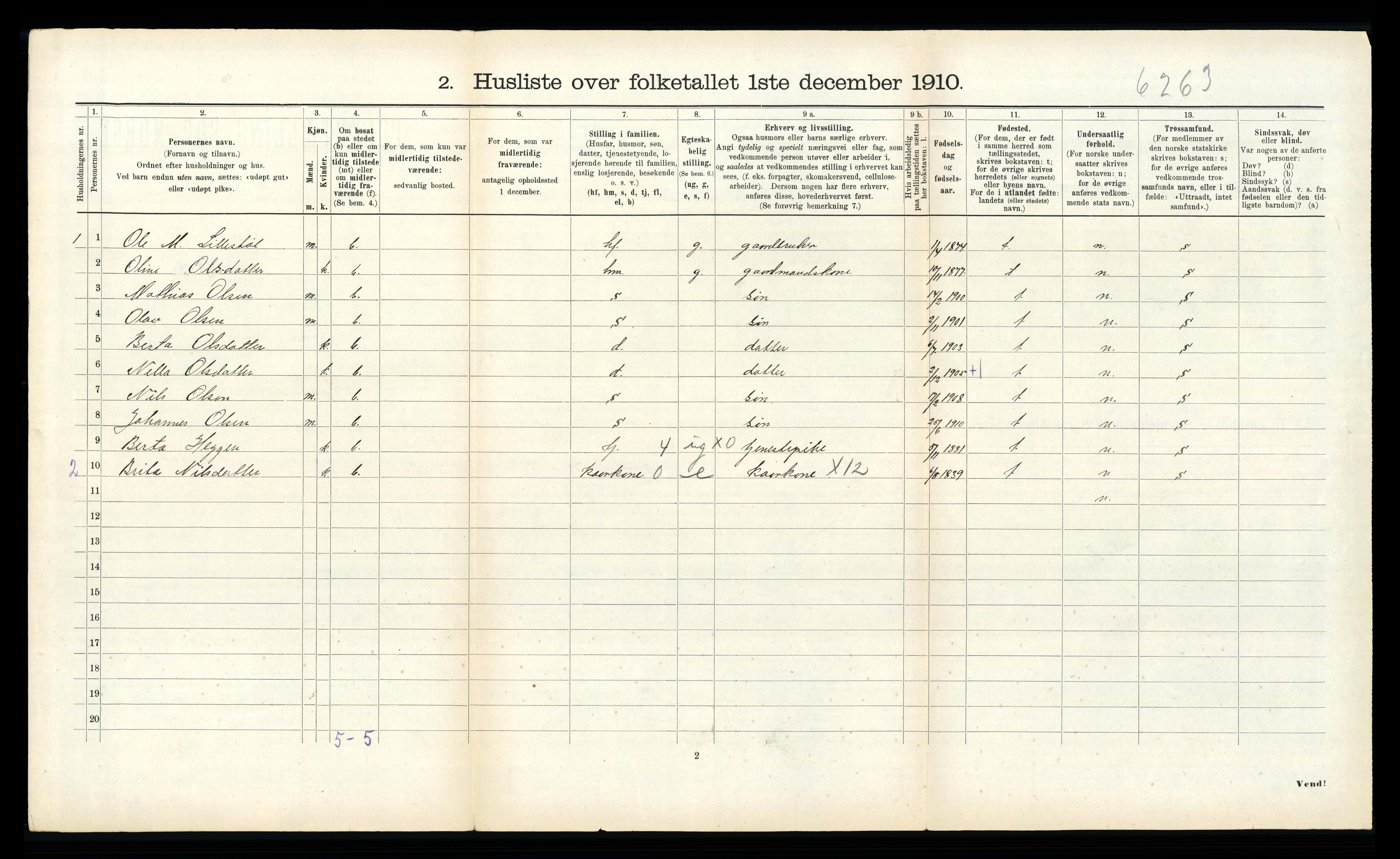 RA, 1910 census for Hornindal, 1910, p. 127